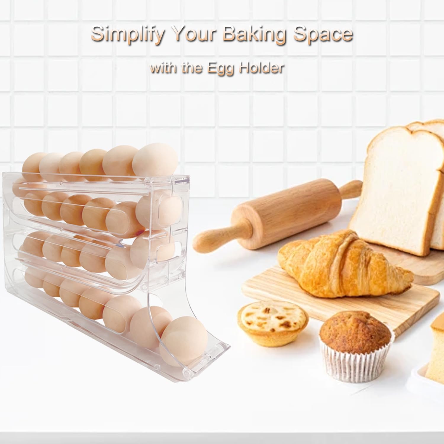 4-Layer Auto Rolling Egg Holder for Refrigerator - Transparent Space-Saving Egg Dispenser Storage Tray (Holds 30 Eggs) - Perfect for Kitchen Cabinets, Tables, Restaurants & Home Organization