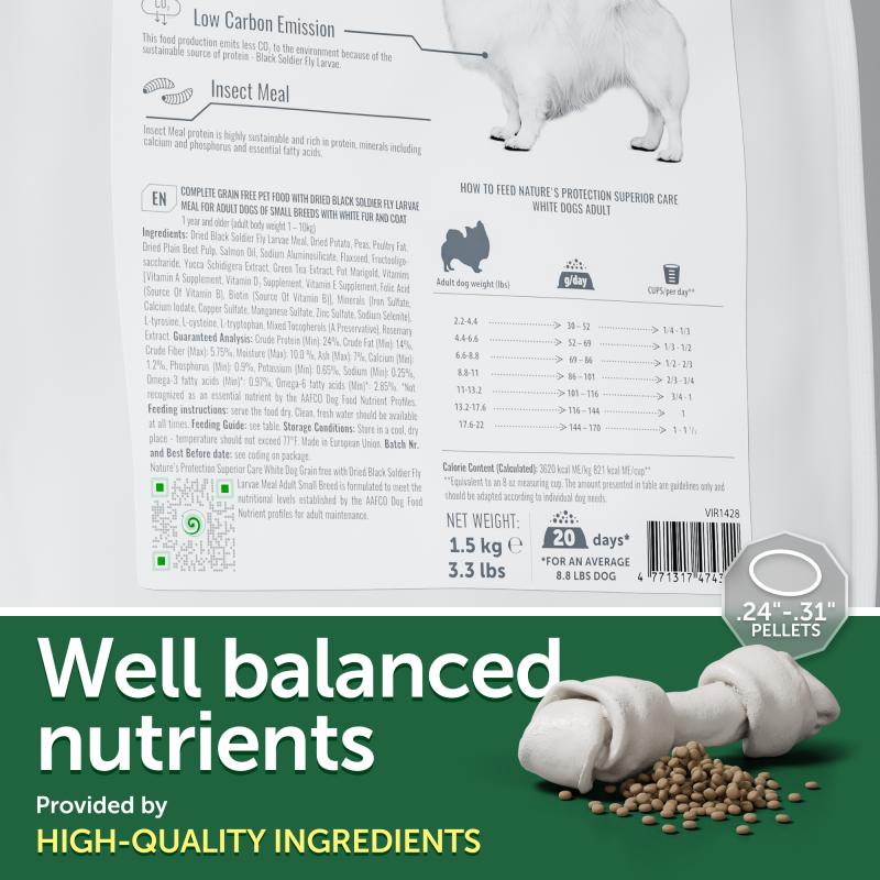 Premium Insect-Based Dog Food for Small Breeds - Light Coat Formula | High-Protein Nutrition for Adult Dogs | Ideal for Sensitive Skin & Digestive Health