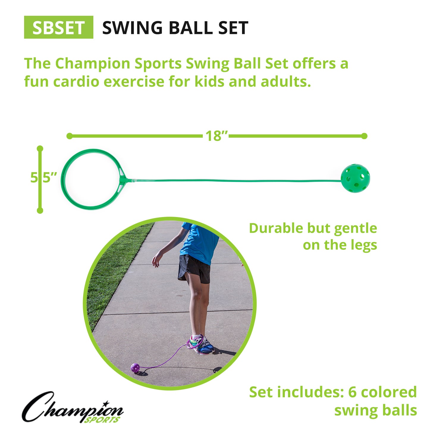 Champion Sports Colorful Swing Ball Set - 6 Pack Ankle Skip Balls for Kids Outdoor Games, Exercise & Playground Activities