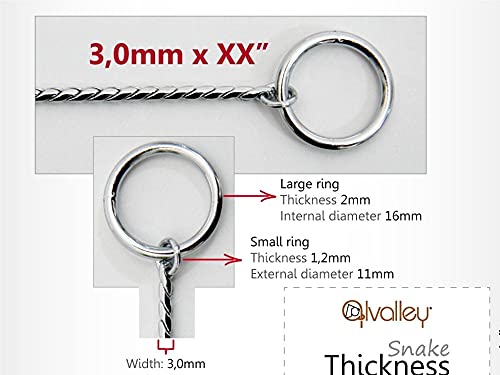 Premium Alvalley Metal Chain Dog Collar - Adjustable Brass Snake Slip Collar for Toy, Small, Medium, Large & XL Dogs - Show Quality Pet Training Collar (Black, 28