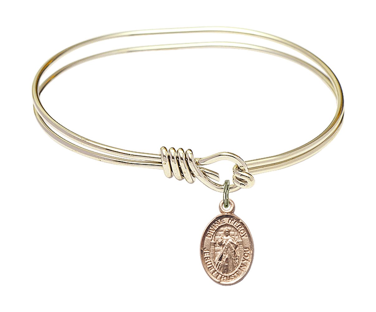 Divine Mercy Charm Oval Eye Hook Bangle Bracelet - 5 3/4 Inch Religious Jewelry for Women | Catholic Gifts, Prayer Accessories, Faith-Based Fashion