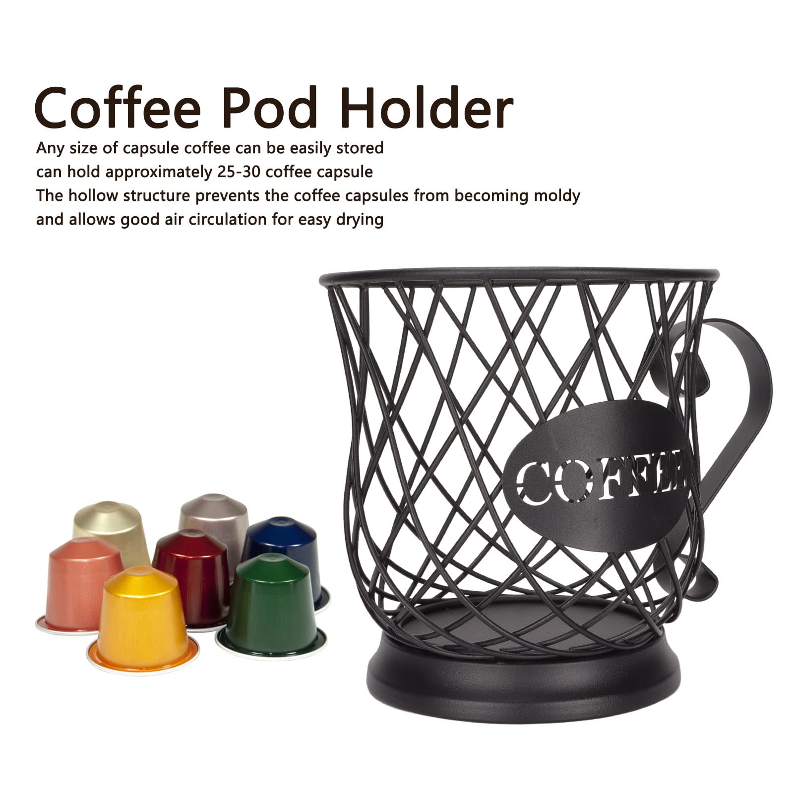 Premium Black Iron Coffee Pod Holder - Multipurpose Organizer for Home & Office - Perfect for Keurig, Nespresso & Single-Serve Coffee Machines