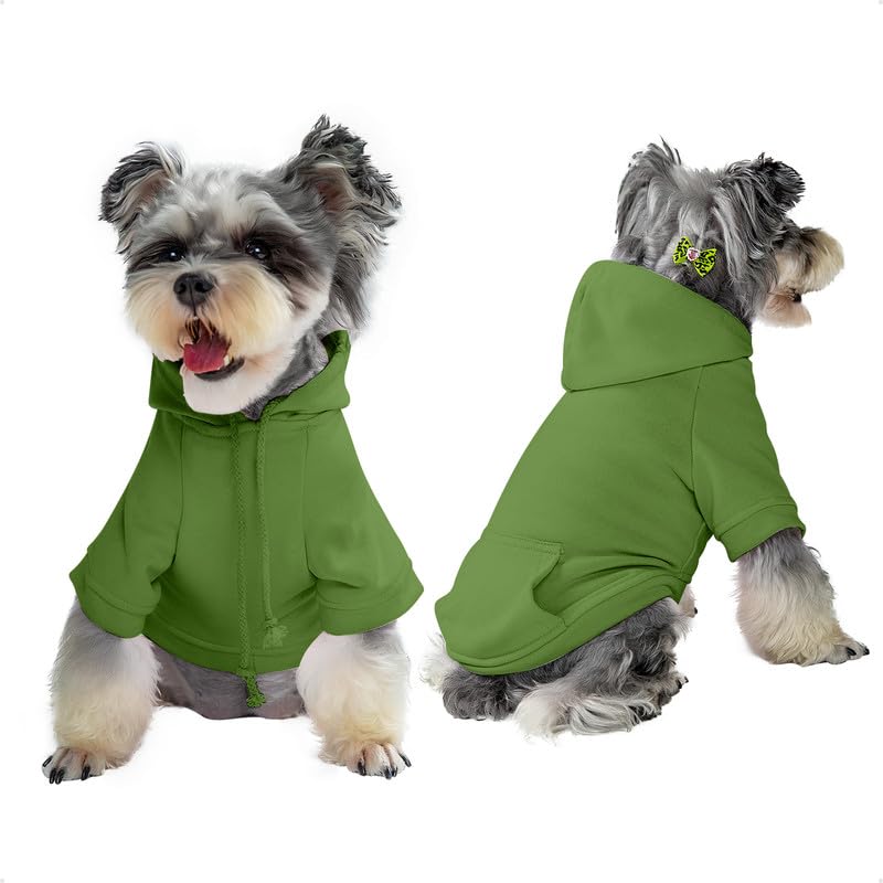 Dog Hoodies for Small Dogs - Cozy Pet Sweatshirt with Hood & Pockets (Green, Medium) - Perfect for Outdoor Walks & Cold Weather