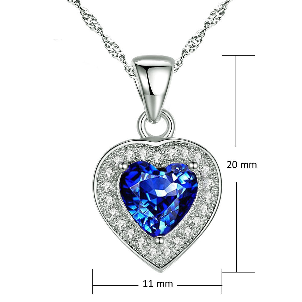 1.6 CTW Sterling Silver Heart Simulated Gemstone Pendant Necklace for Women - Elegant Birthday Gift, Anniversary Present & Everyday Jewelry