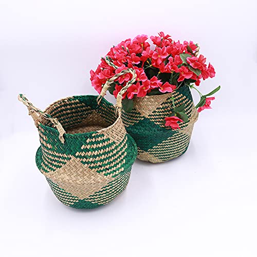 Hxykyb Woven Seagrass Storage Basket with Handles - Boho Home Decor, Bathroom Organizer, Laundry & Picnic Basket - Perfect for Groceries, Toys & Household Storage (13 Inch)