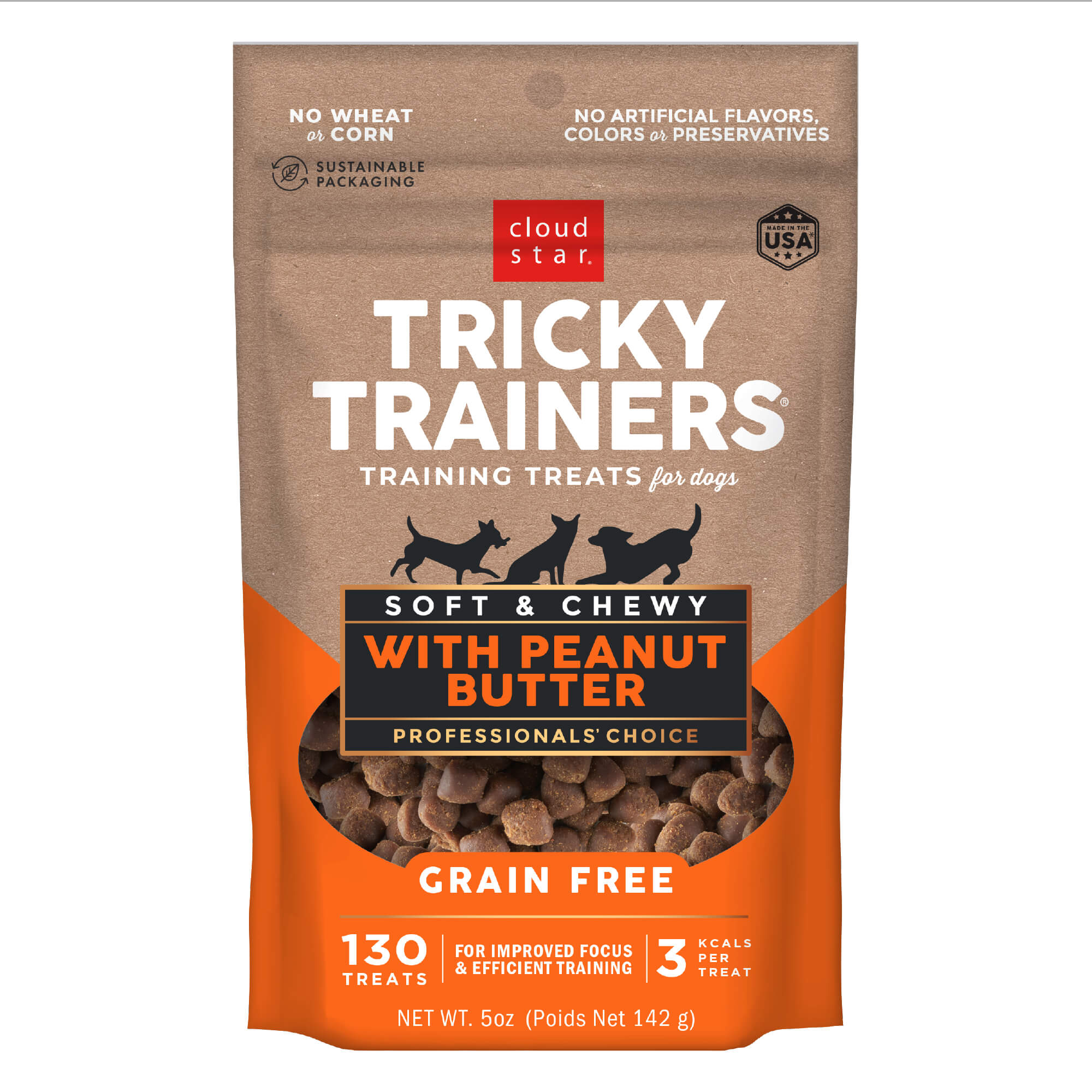 Cloud Star Tricky Trainers Soft & Chewy Grain-Free Peanut Butter Dog Treats - Healthy Training Rewards for Small & Large Dogs - Perfect for Obedience Training & Positive Reinforcement