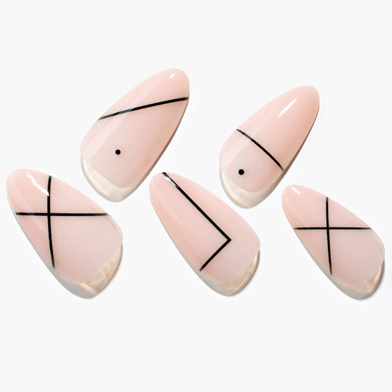 Glamermaid Medium Almond Press On Nails - Nude Pink French Tip Fake Nails with Glue & Adhesive Tabs, Reusable Stiletto Gel False Nails for Women, Manicure Kit with Nail File - Perfect for Weddings, Parties & Everyday Wear