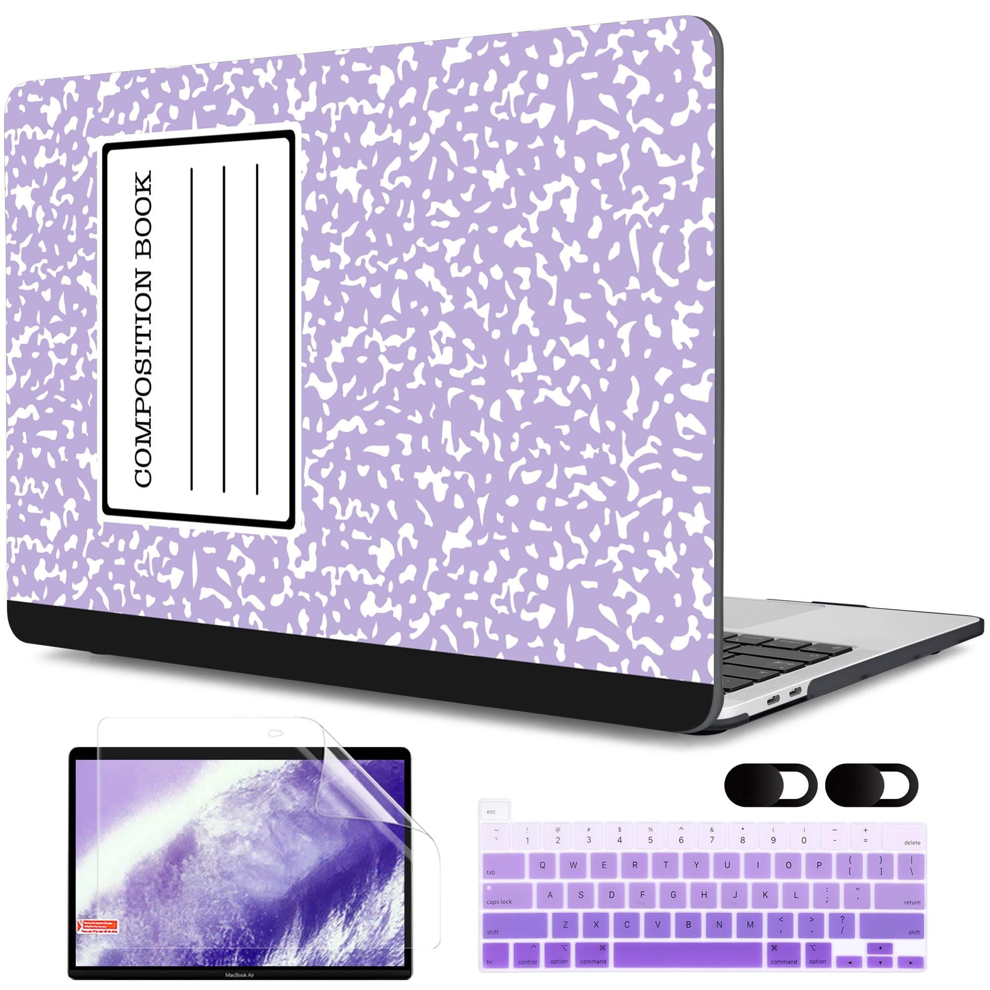 Premium Hard Shell Case for MacBook Pro 13 Inch (2020-2022 M1/M2 Chip Models A2338/A2251/A2289) - Protective Cover with Keyboard & Camera Shield in Stylish Composition Book Purple | Perfect for Work, School & Travel Protection