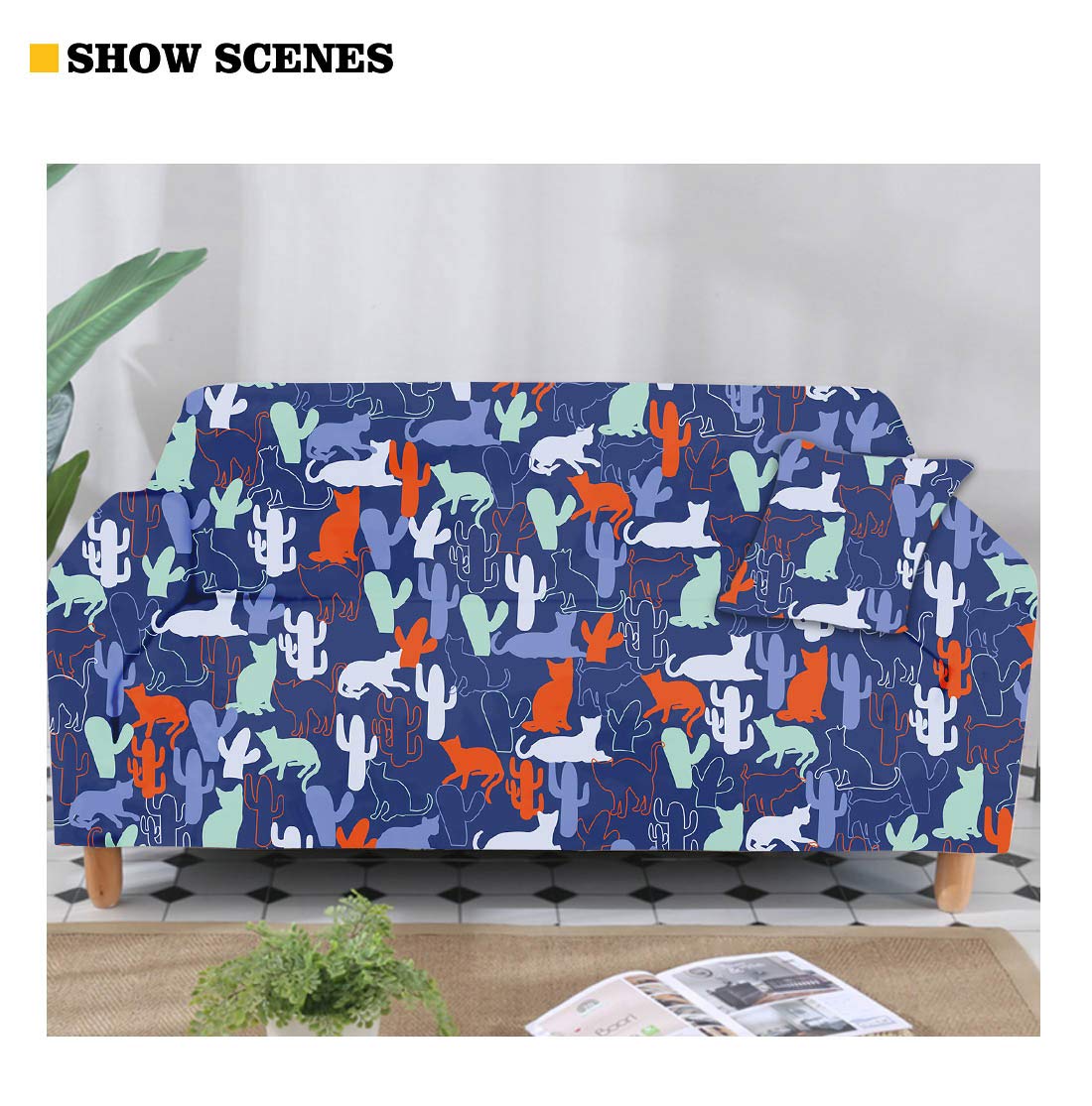 JEOCODY Christmas Santa Claus Elk Sofa Cover - Stretchable Couch Cover for Loveseat, Holiday Home Decor, Protects Furniture from Pets & Stains - Perfect for Living Room, Family Gatherings & Christmas Parties