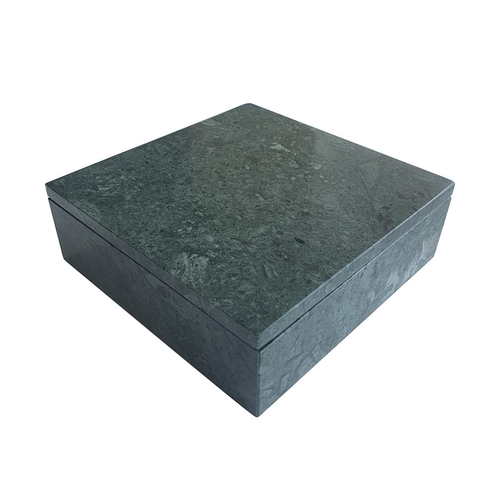 StonePlus Natural Marble Jewelry Storage Box with Removable Lid - Elegant Organizer for Rings, Necklaces, Earrings & Lipsticks - Perfect for Vanity, Dresser & Gift Giving (Green)
