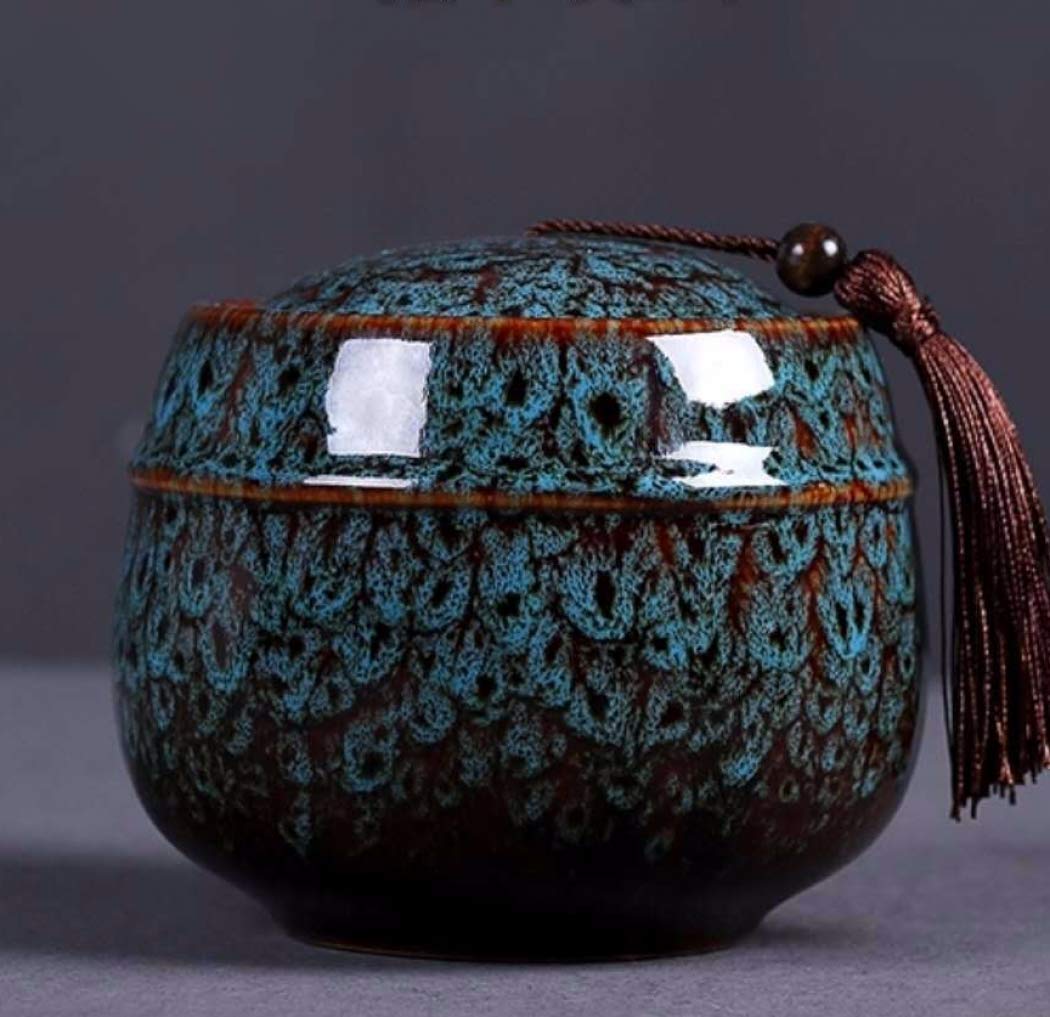 Vintage Chinese Style Ceramic Tea Storage Jar - Airtight Kitchen Canister for Tea, Coffee, Spices & Dry Food - Blue Food Storage Container for Pantry, Countertop & Tea Ceremony Use