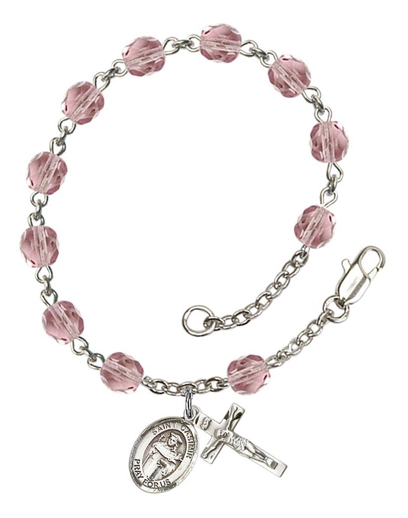 June Birthstone Beaded Rosary Bracelet with St. Casimir of Poland Charm - 7.5 Inch Catholic Prayer Jewelry for Women | Perfect for Baptism, First Communion & Daily Devotion