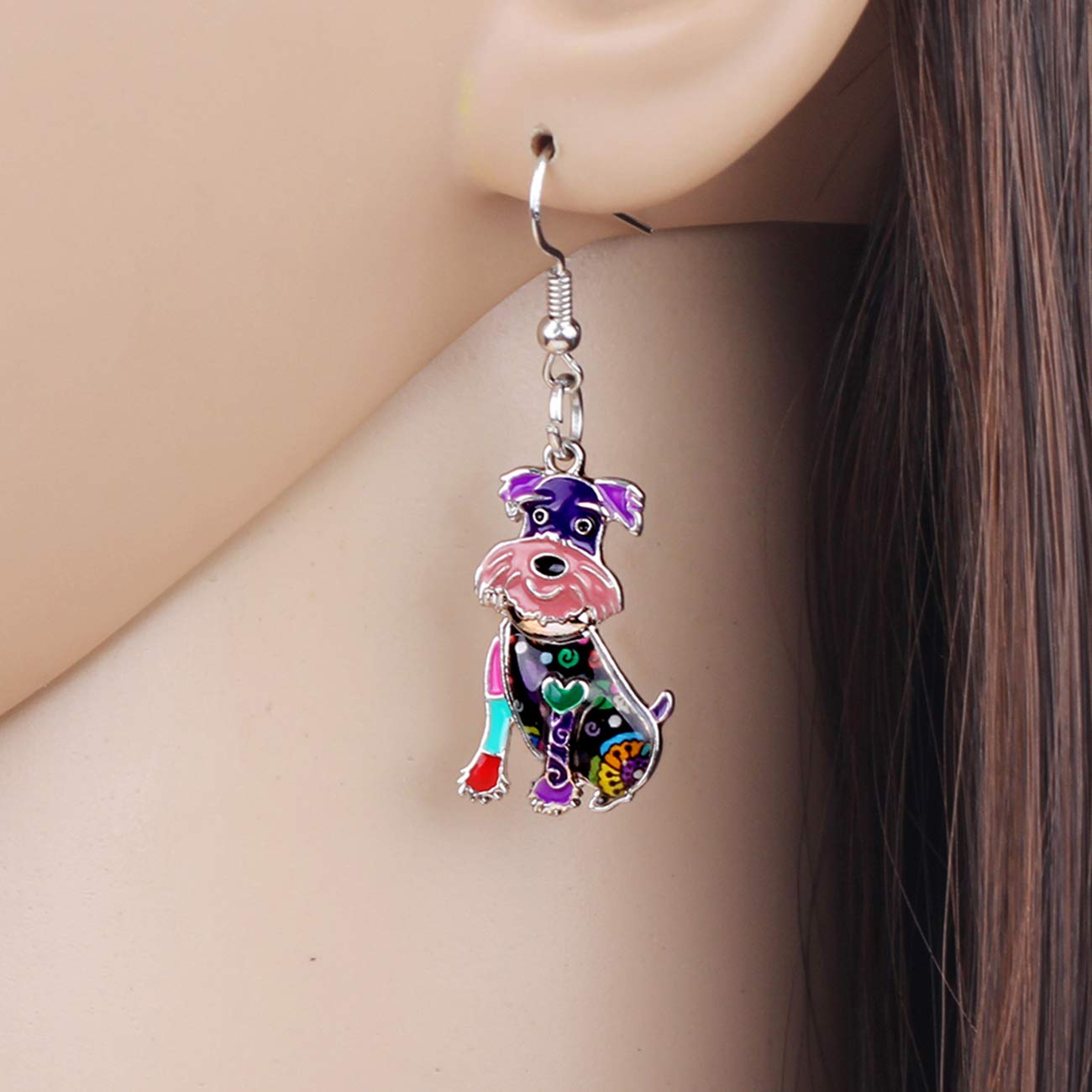 BONSNY Enamel Alloy Smile Schnauzer Dog Pet Earrings for Women - Cute Animal Jewelry Gifts - Perfect for Dog Lovers, Pet Owners & Unique Fashion Accessories