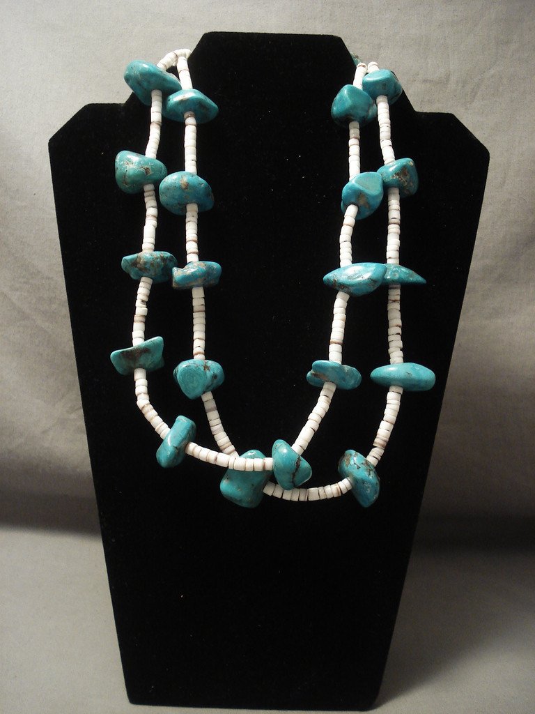 Antique 1900s Santo Domingo Turquoise Boulder Necklace - 275 Grams - Handcrafted Vintage Jewelry for Boho, Western & Native American Fashion