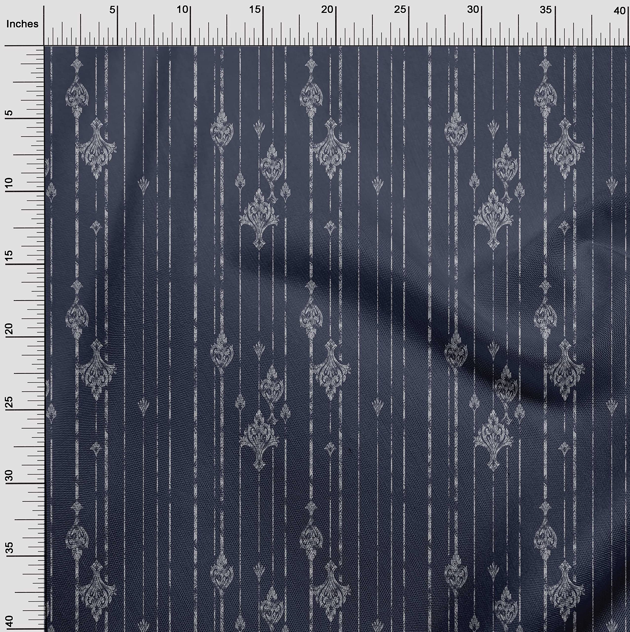 oneOone Polyester Spandex Blue Damask Dress Fabric - 56 Inch Wide Printed Material by The Yard (324) - Perfect for Evening Gowns, Bridesmaid Dresses & Formal Attire