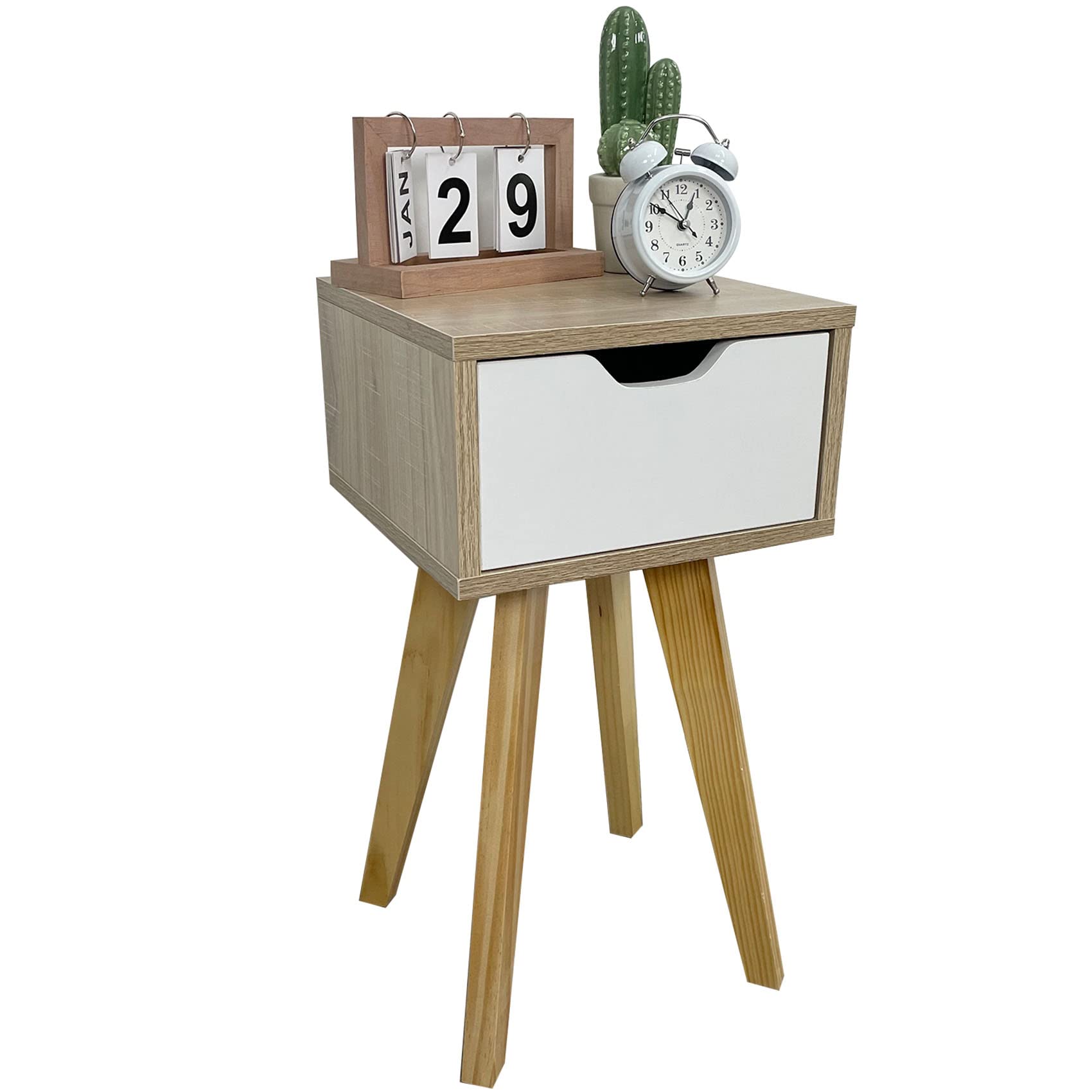 Mid Century Modern Nightstands with Solid Wood Legs - White Storage Drawer Bedside Table for Bedroom (Walnut & White) | Perfect for Small Spaces, Guest Rooms & Apartment Living