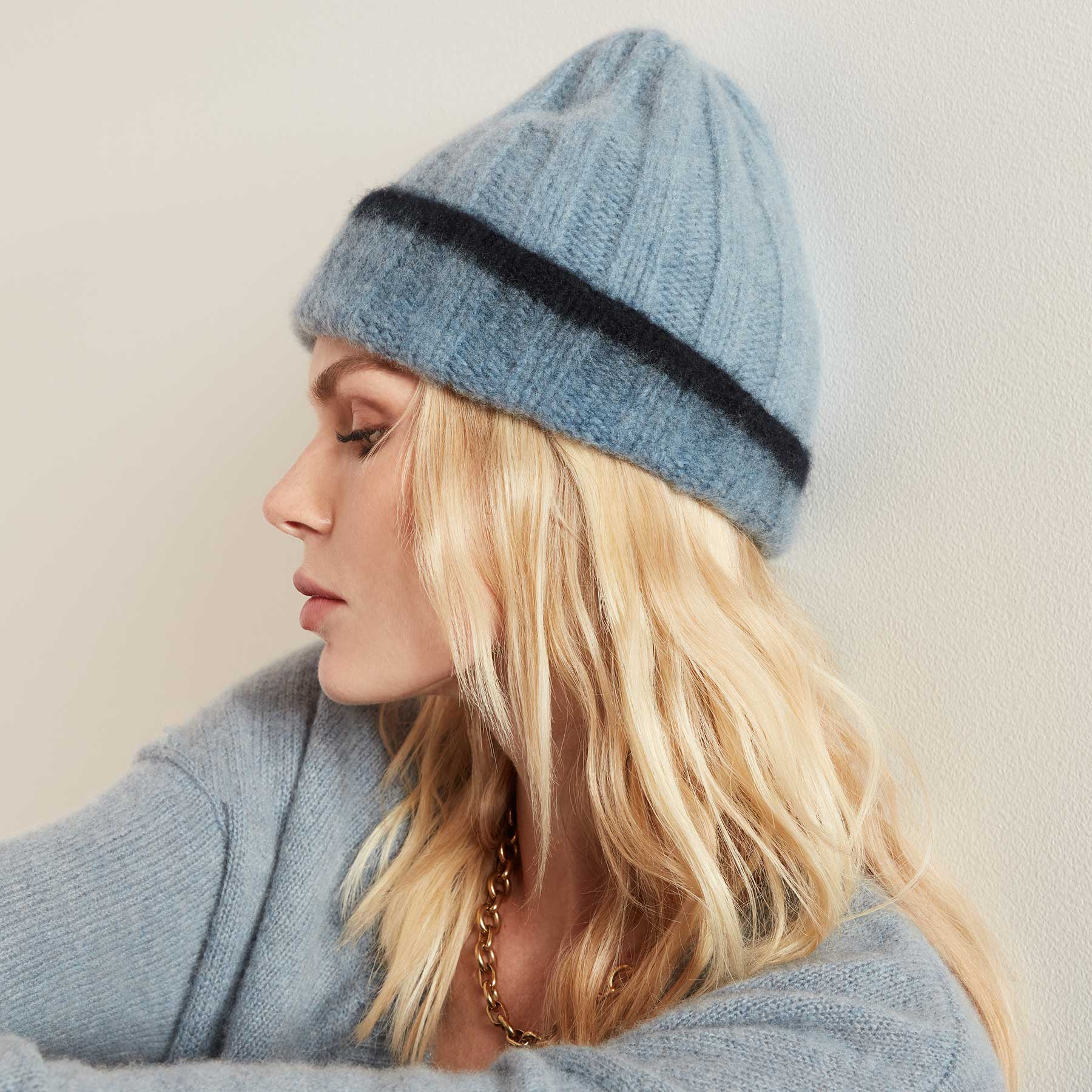 Dip Dye Cashmere Beanie - Dusty Sky & Navy Color | Soft Winter Hat for Women & Men | Perfect for Skiing, Snowboarding & Cold Weather Fashion