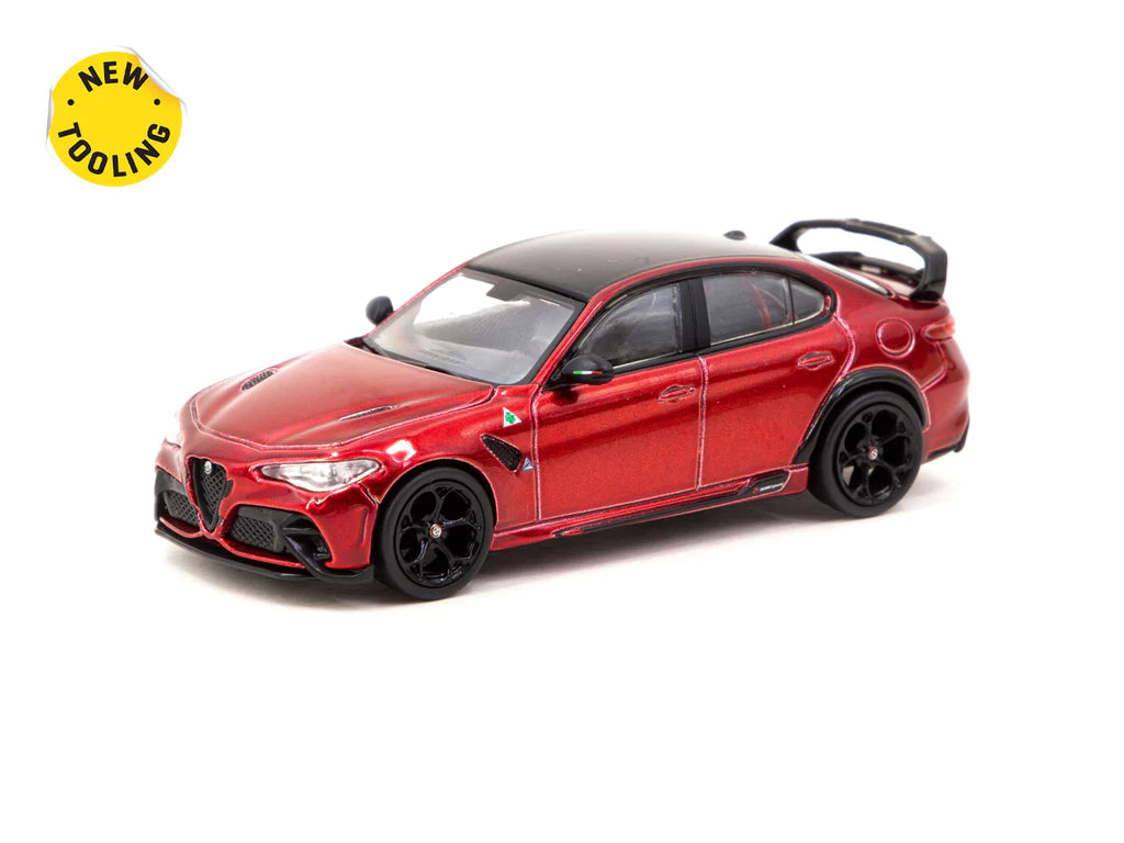 Tarmac Works 1:64 Scale Alfa Romeo Giulia GTAm Diecast Model Car - Red Metallic Finish | Collectible Miniature Vehicle for Display, Racing Enthusiasts & Gift Giving