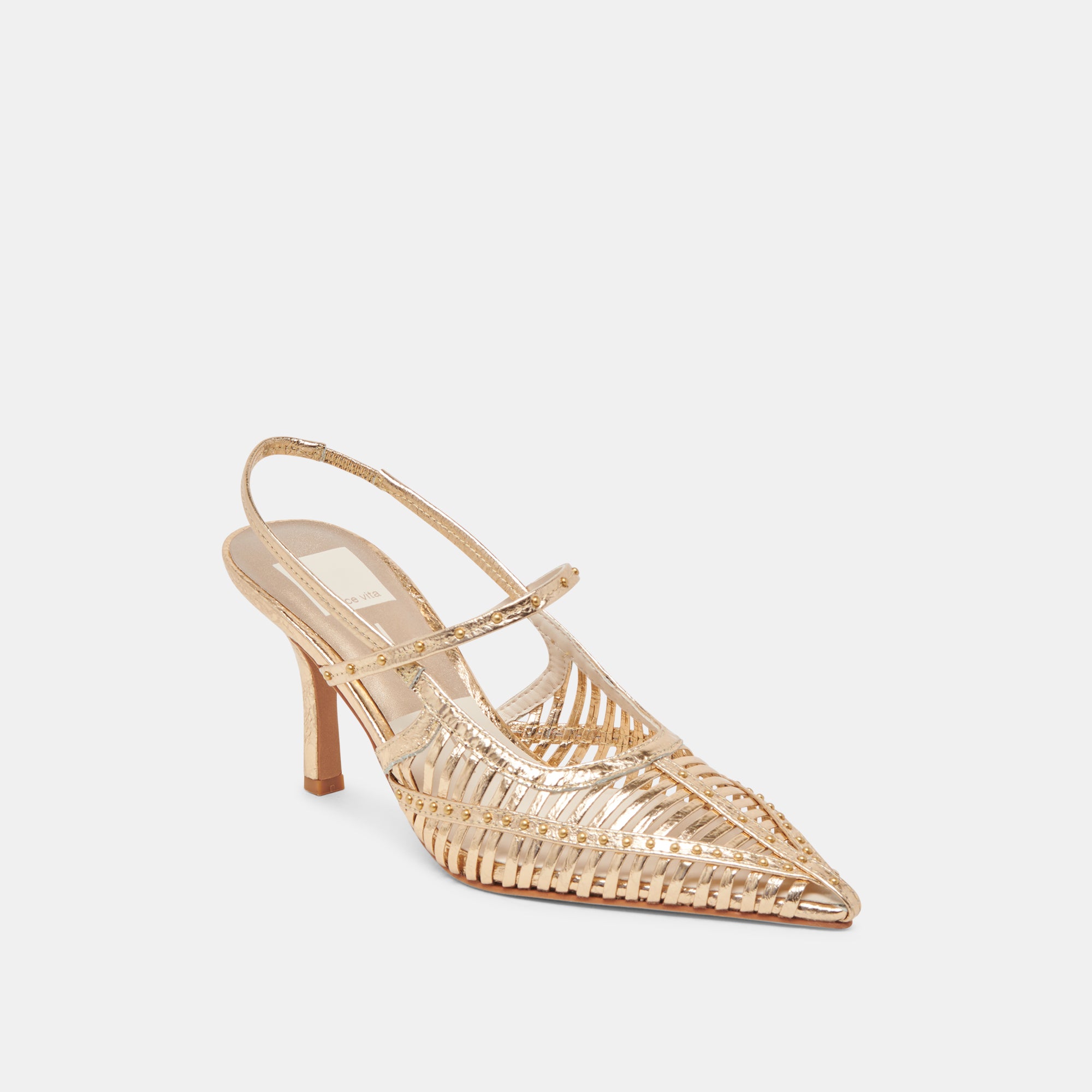 HENSAL Women's Gold Distressed Leather Heels - Comfortable High Heel Shoes for Parties, Weddings & Evening Events
