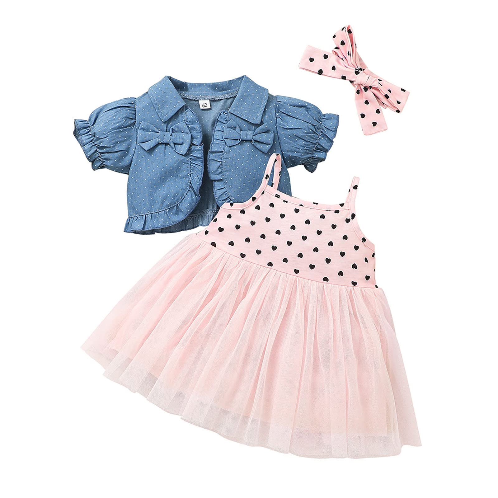 **Adorable Toddler Girl 2-Piece Outfits with Ruffles & Denim Headbands | Cute Baby Girl Dress & Coat Set | Perfect for Birthday, Party & Photo Shoots**
