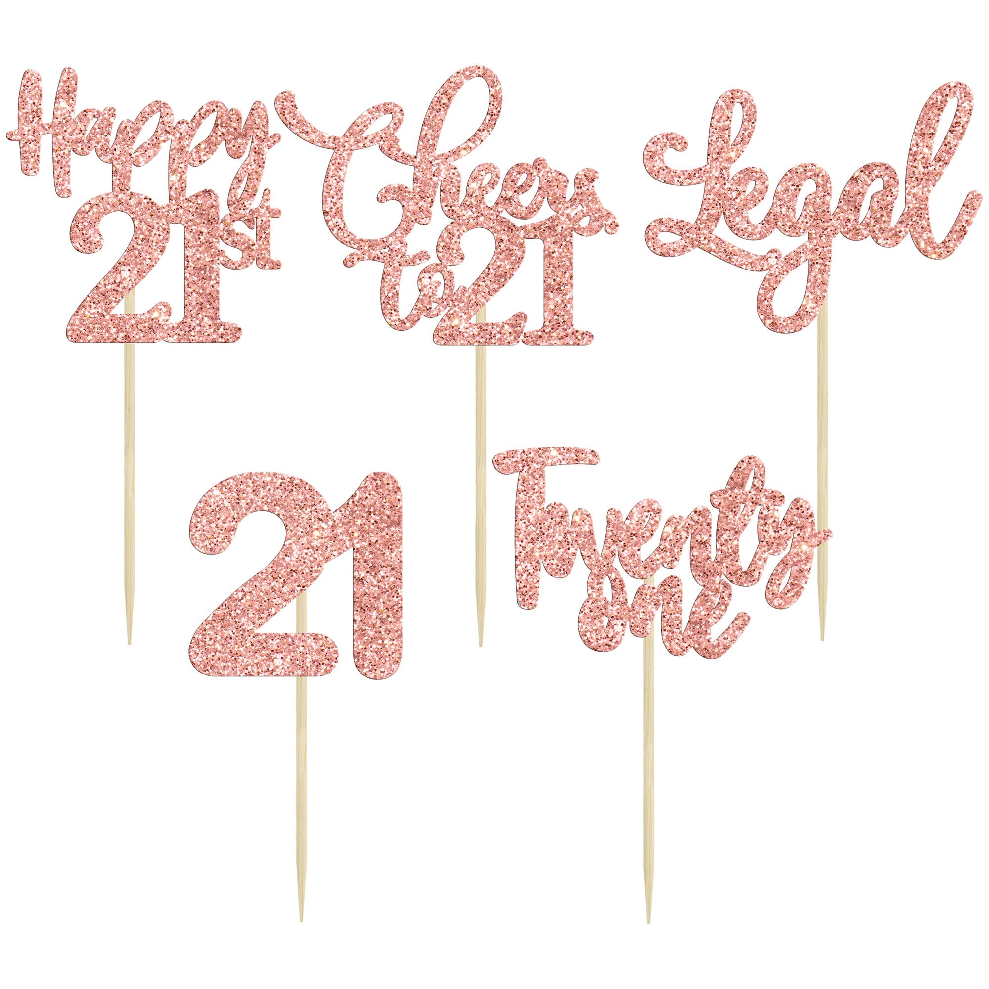 30 Pack Rose Gold Glitter 21st Birthday Cupcake Toppers - Happy Twenty-One Cheers to 21 Years Old Cake Decorations for Anniversary Party, Wedding, Baby Shower & Celebration Events