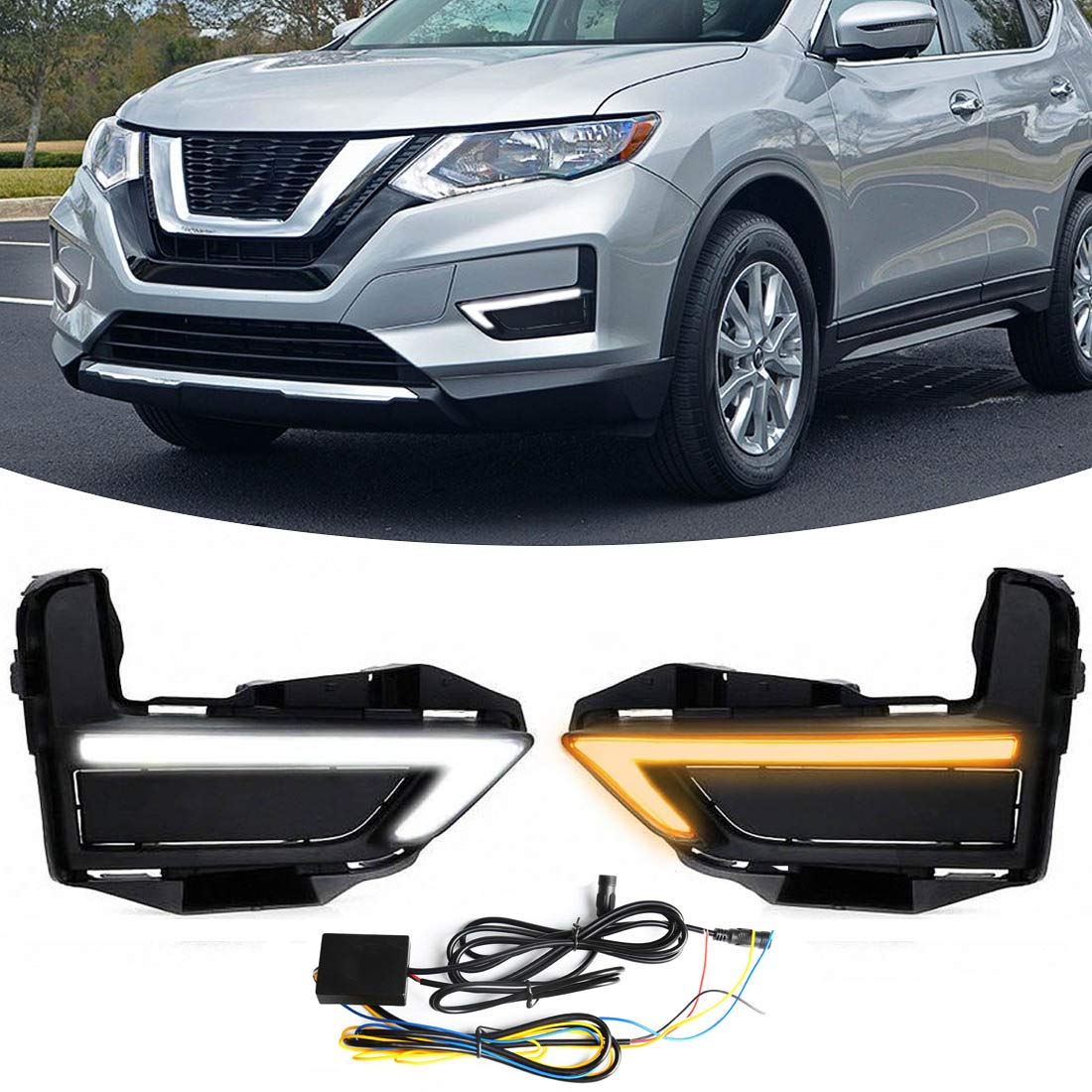 2017-2019 Nissan Rogue LED Fog Lights Replacement - Amber DRL Daytime Running Lights with Black Bezel | Perfect for Night Driving & Enhanced Visibility