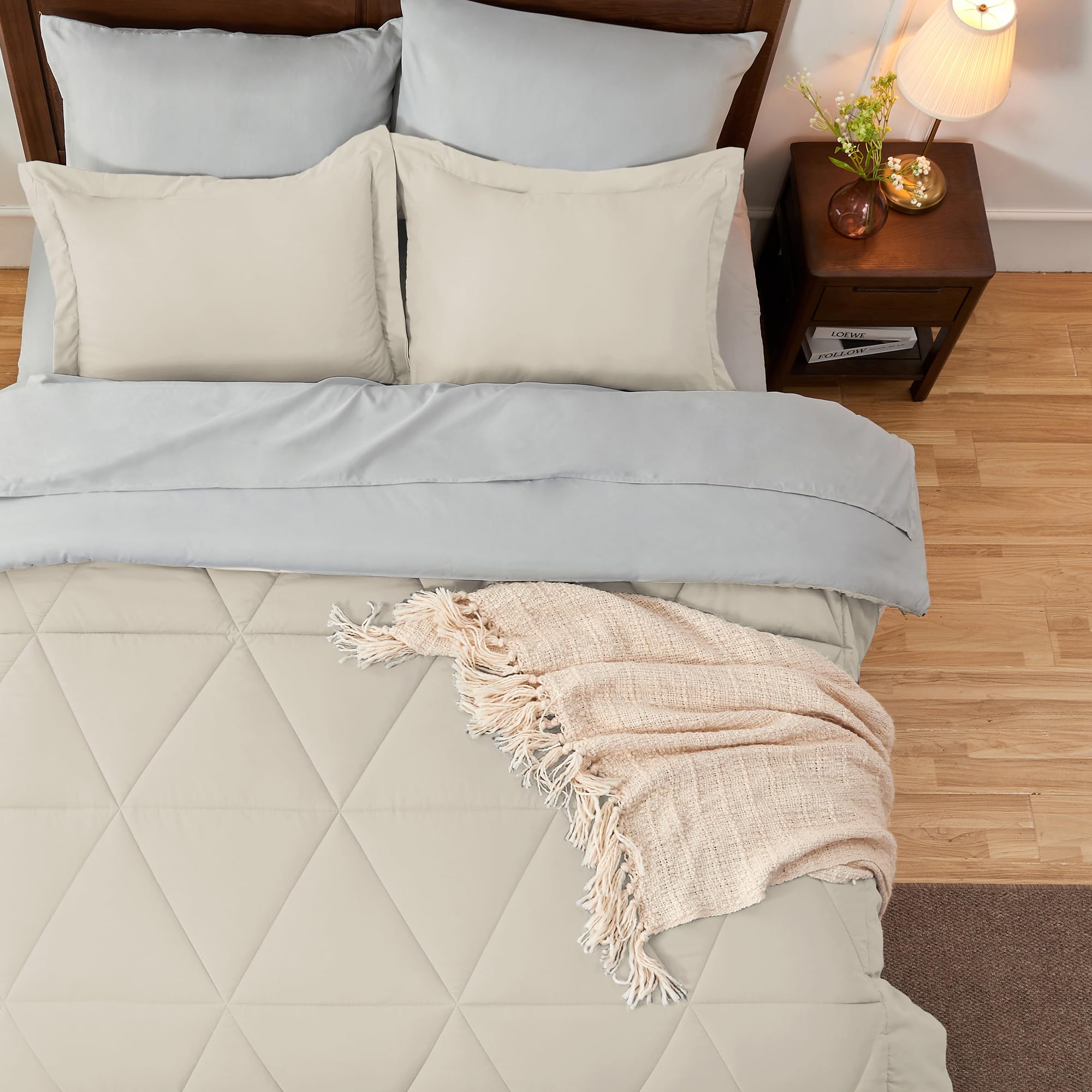 BEDELITE Twin Comforter Set 5-Piece Bed in a Bag - Ultra Soft Reversible Microfiber Bedding Set in Beige | Includes Comforter, Sheets, Pillowcases & Shams | All-Season Luxury Bedding for Kids, Teens & Adults | Perfect for Dorm Rooms, Guest Beds & Cozy Home Decor