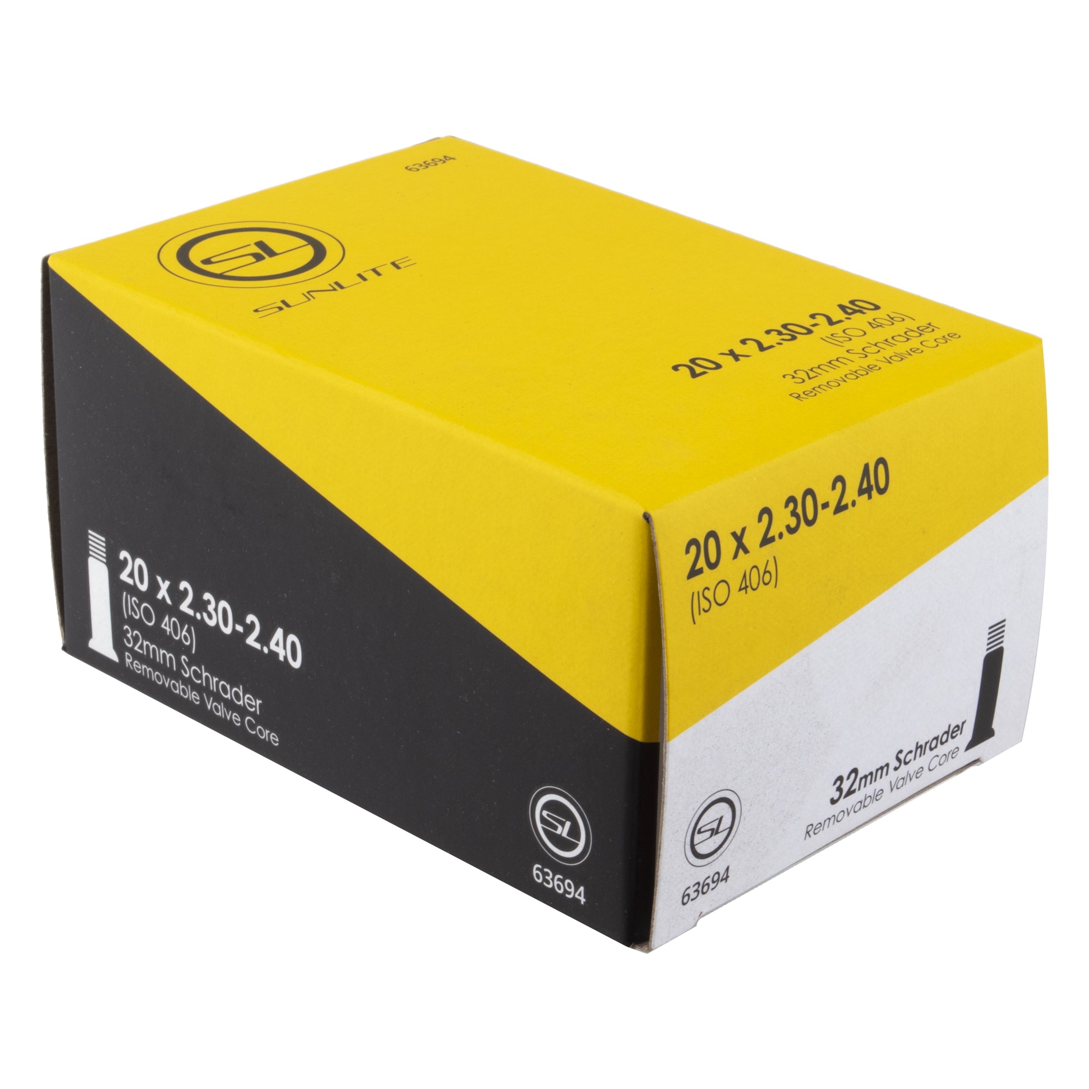 SunLite Standard Schrader Valve Tube 20x2.30/2.40 SV32 FFW56mm - Compatible with Bicycles, Motorcycles & Wheelbarrows - Perfect for Road, Mountain & Commuter Bikes