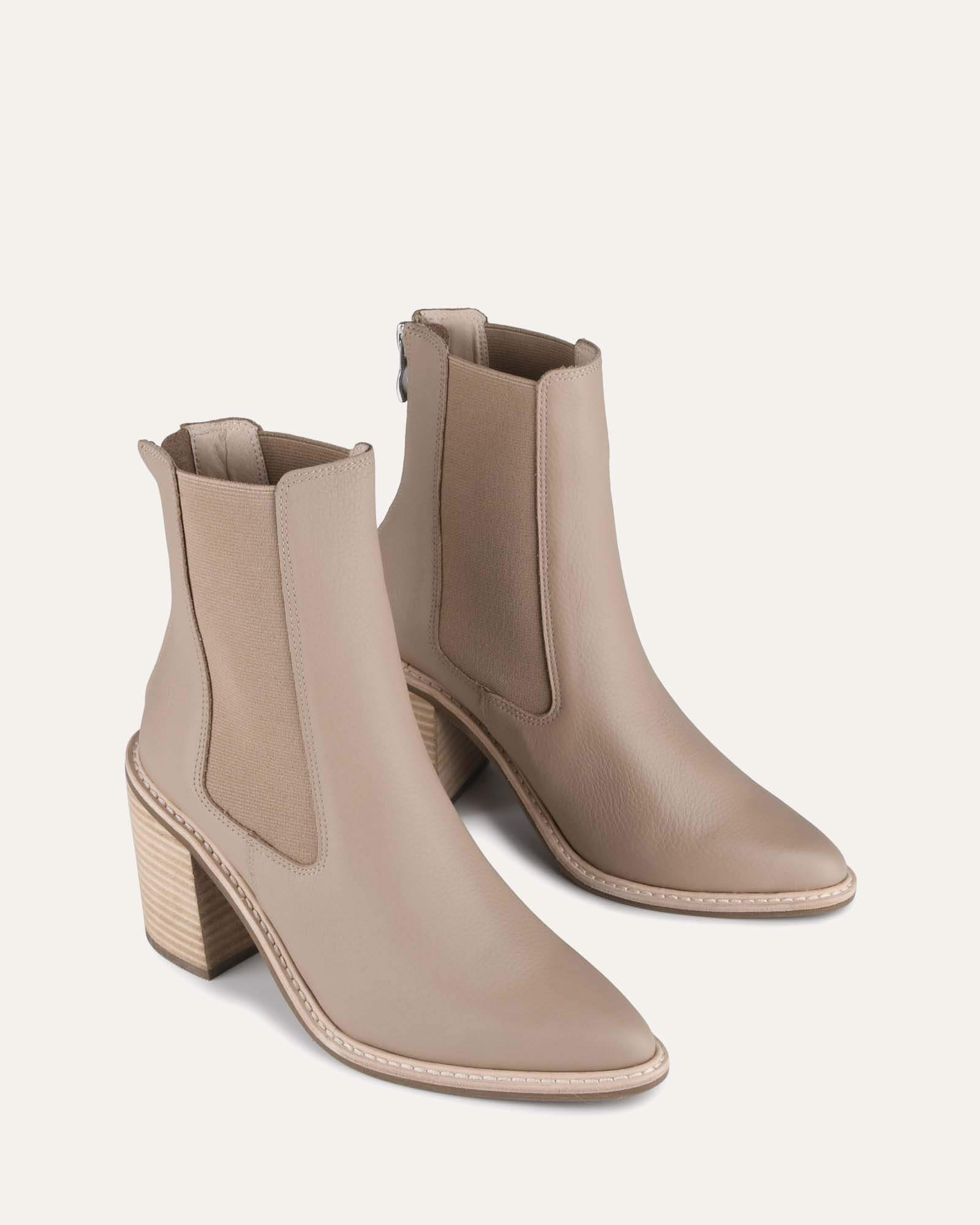 Luxury High Ankle Boots for Women - Genuine Taupe Leather - Comfortable & Stylish for Fall, Winter, and Casual Outfits