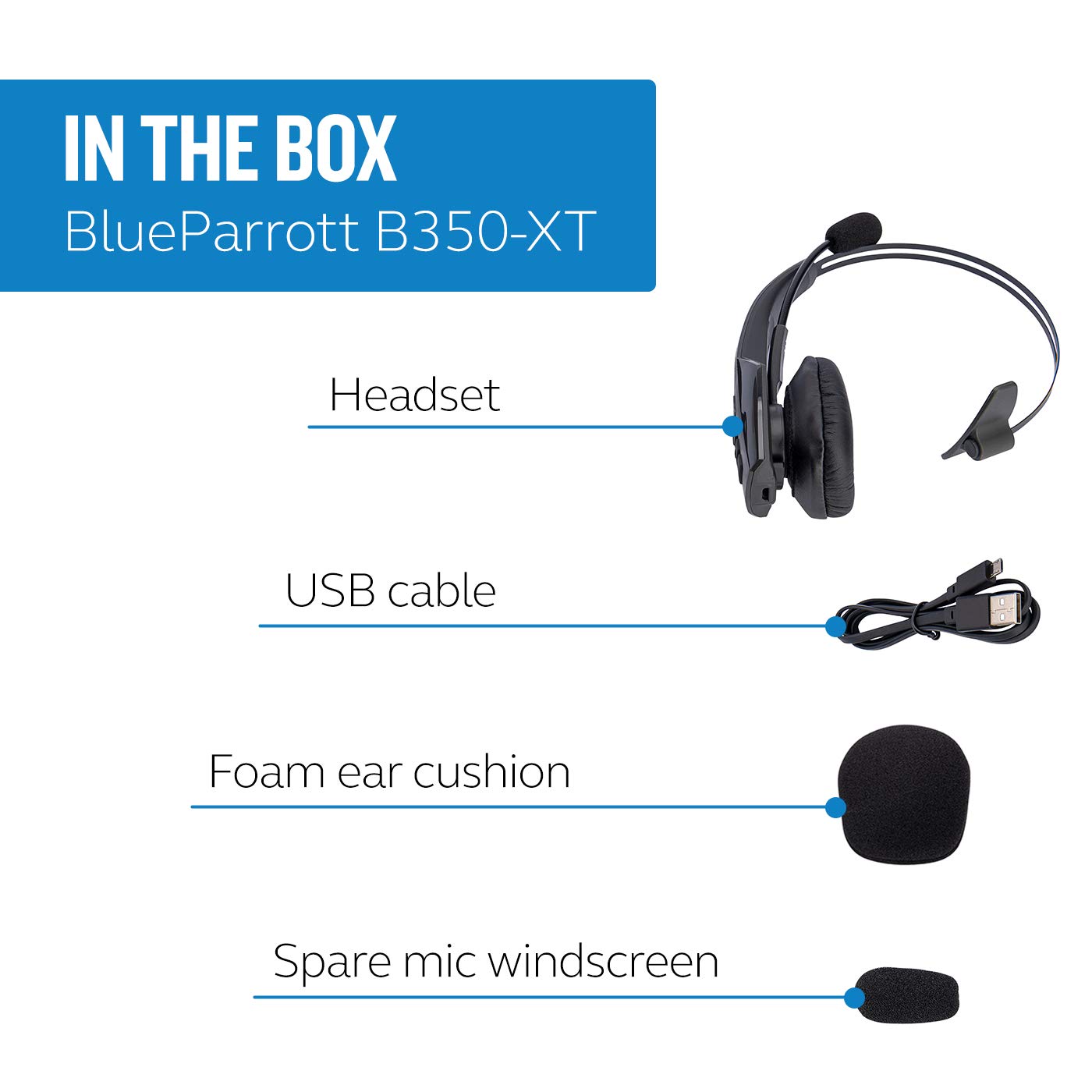 BlueParrott B350-XT Mono Bluetooth Wireless Headset with Noise Canceling Mic - 96% Noise Reduction, Adjustable Lightweight Headband, IP54 Protection, 24-Hour Battery Life - Ideal for Truckers, Call Centers & Noisy Work Environments (Black)