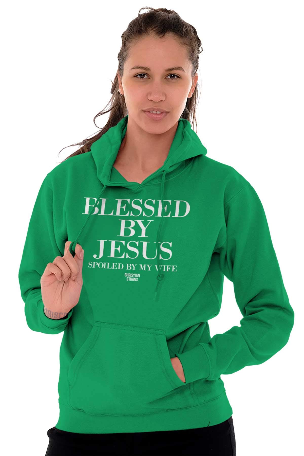 Christian Strong Blessed By Jesus Spoiled By Wife Hoodie Sweatshirt for Women & Men - Cozy Religious Apparel for Church, Bible Study & Daily Wear