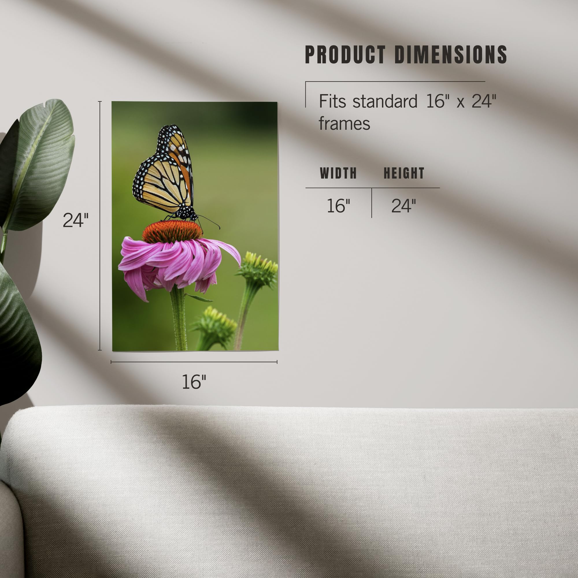 Lantern Press 16x24 Inch Giclee Art Print - Monarch Butterfly and Flower Wall Decor for Living Room, Bedroom & Office | Premium Canvas Painting for Home Decoration