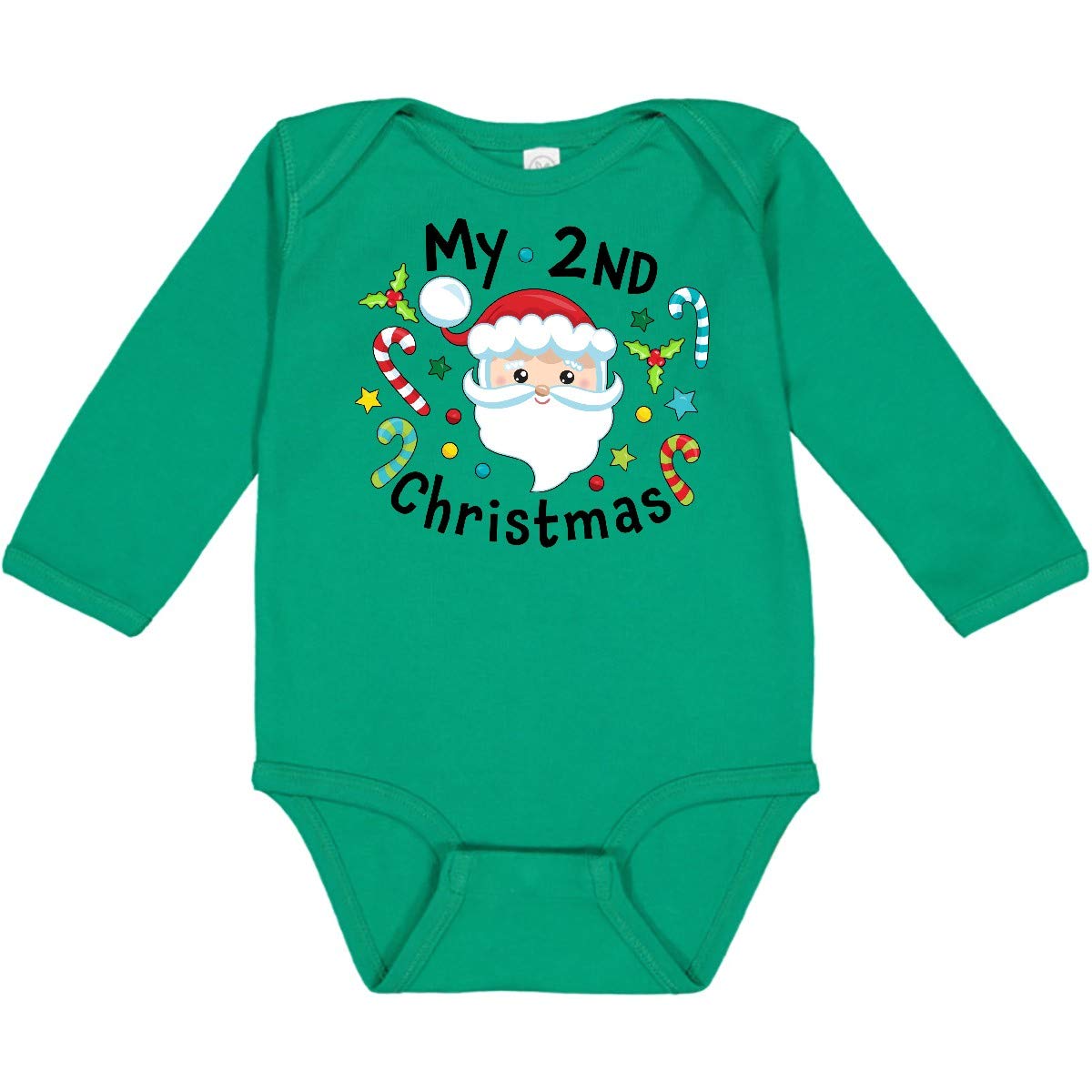 Inktastic My Second Christmas Santa with Candy Canes Baby Long Sleeve Bodysuit - Holiday Outfit for Infants, Newborn Photo Shoot, Christmas Party & Family Gatherings