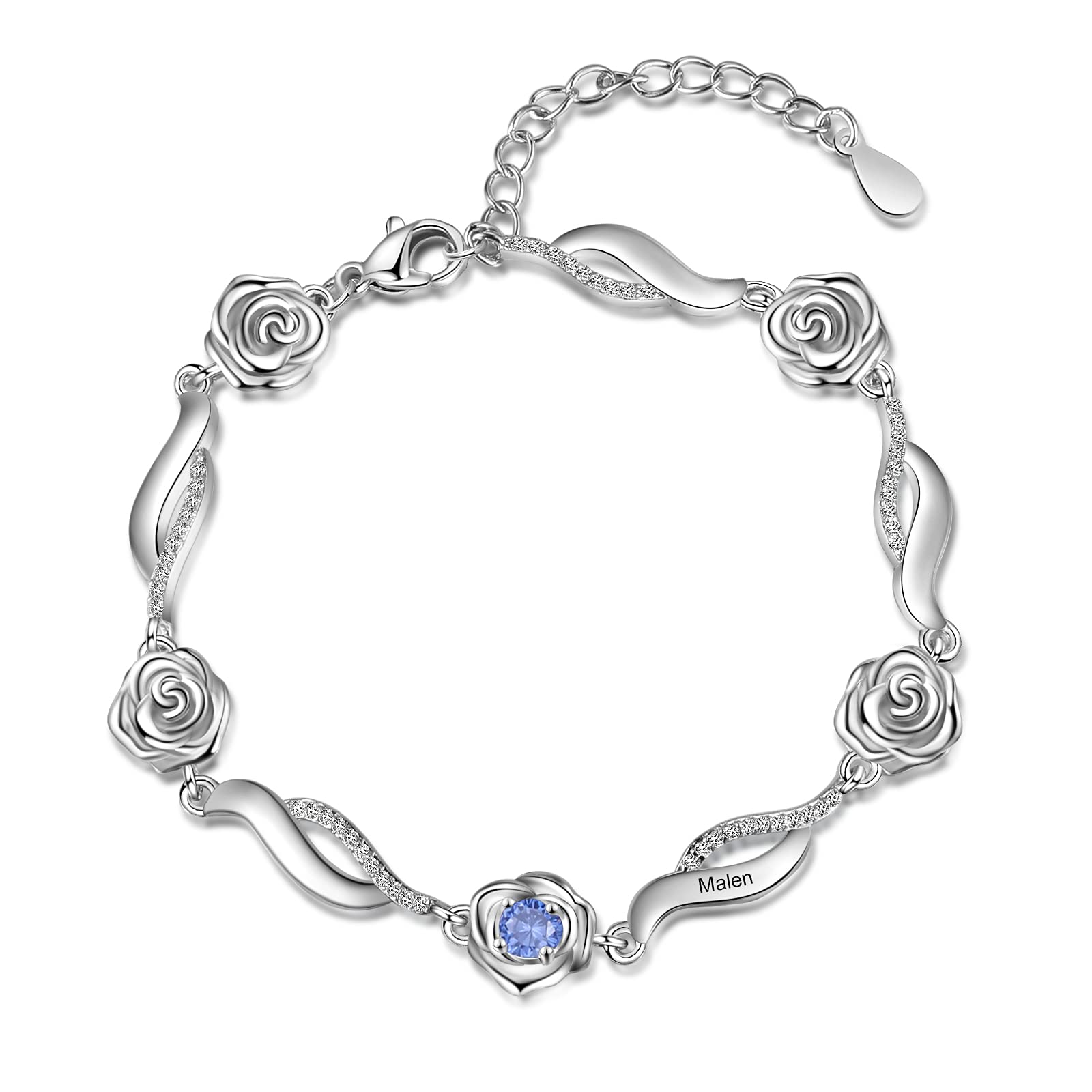 Personalized Rose Bracelet for Women with 1-5 Birthstones - Rose Link Friendship Bracelet for BFF, Sisters, Mother Daughter - Custom Name Bracelet for Family Gifts - Perfect for Anniversaries, Birthdays & Mother's Day