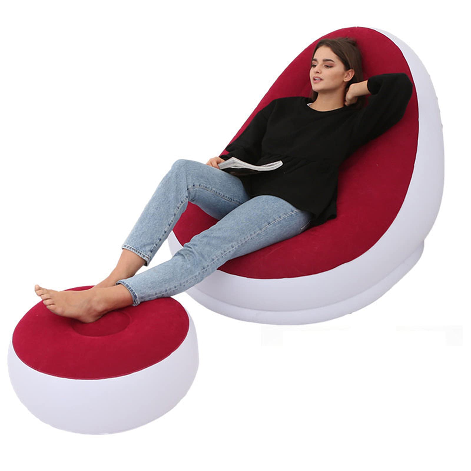 **Inflatable Sofa with Footstool - Waterproof, Portable & Eco-Friendly Flocking Chaise Lounge for Camping, Backyard, Beach (45.6
