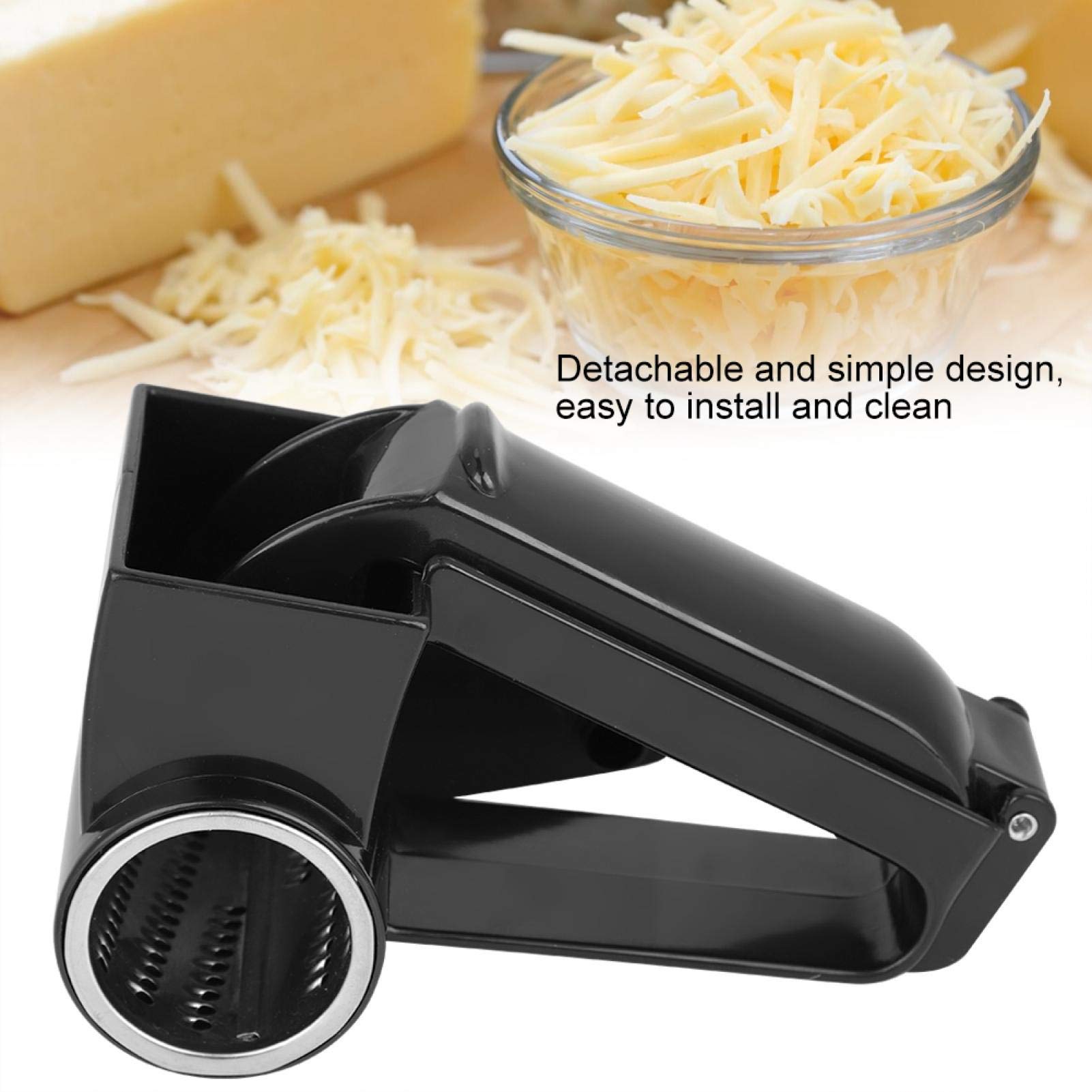 Rotary Cheese Grater - Handheld Manual Cheese Shredder with Ergonomic Handle for Hard Cheese, Chocolate, Nuts & Vegetables | Perfect for Kitchen, Camping & Baking (Black)