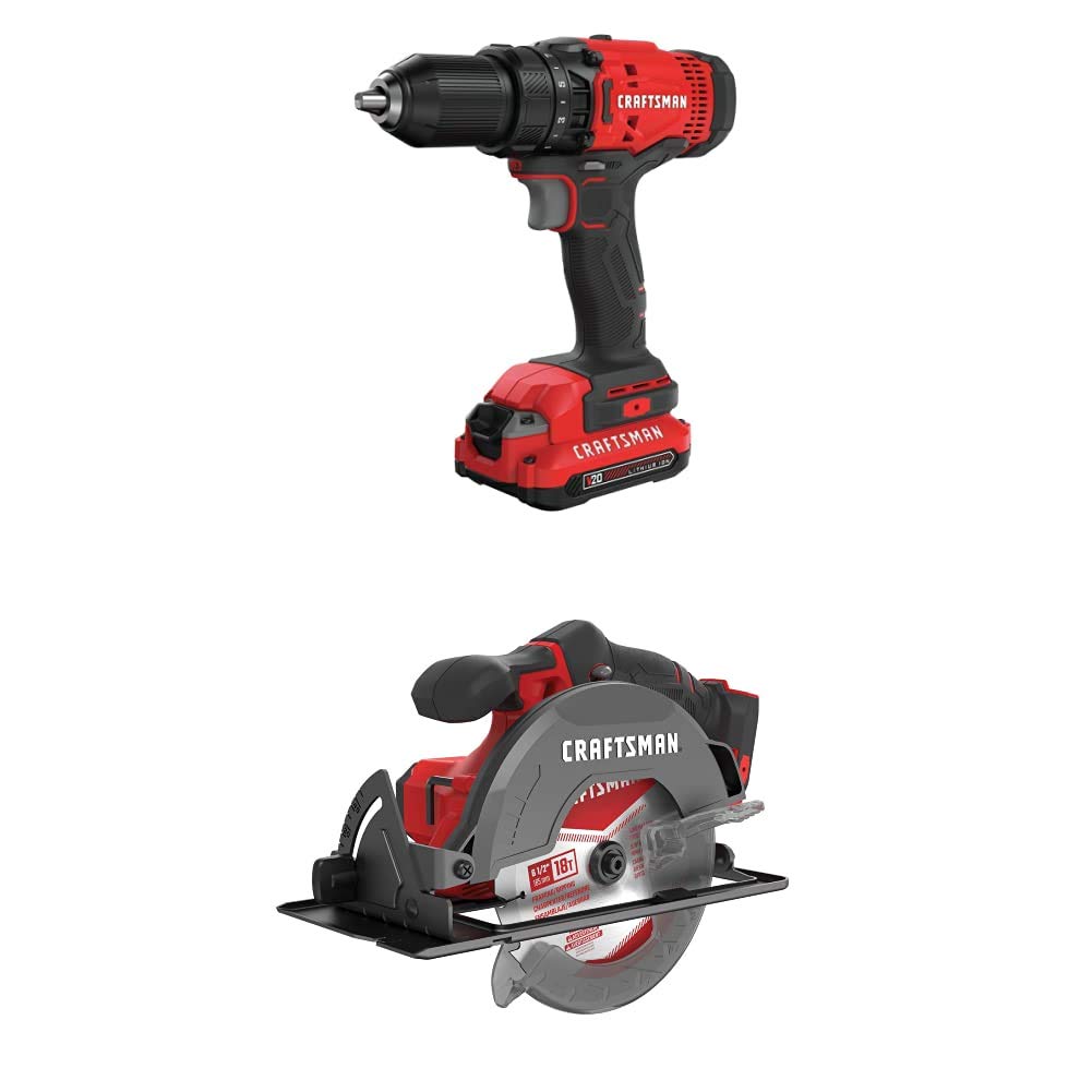 CRAFTSMAN V20 Cordless Drill and Driver Kit with 6.5-Inch Cordless Circular Saw (CMCD700C1 & CMCS500B) - Perfect for DIY Projects, Home Repairs, and Woodworking Tasks