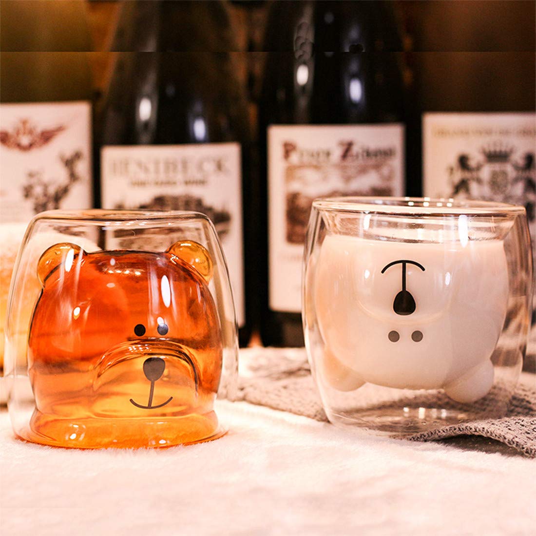 Bear Double Wall Glass Mugs - Insulated Tea & Coffee Cups for Couples, Funny Valentine's Day & Birthday Gifts - Perfect for Hot Drinks, Milk, and Romantic Moments at Home