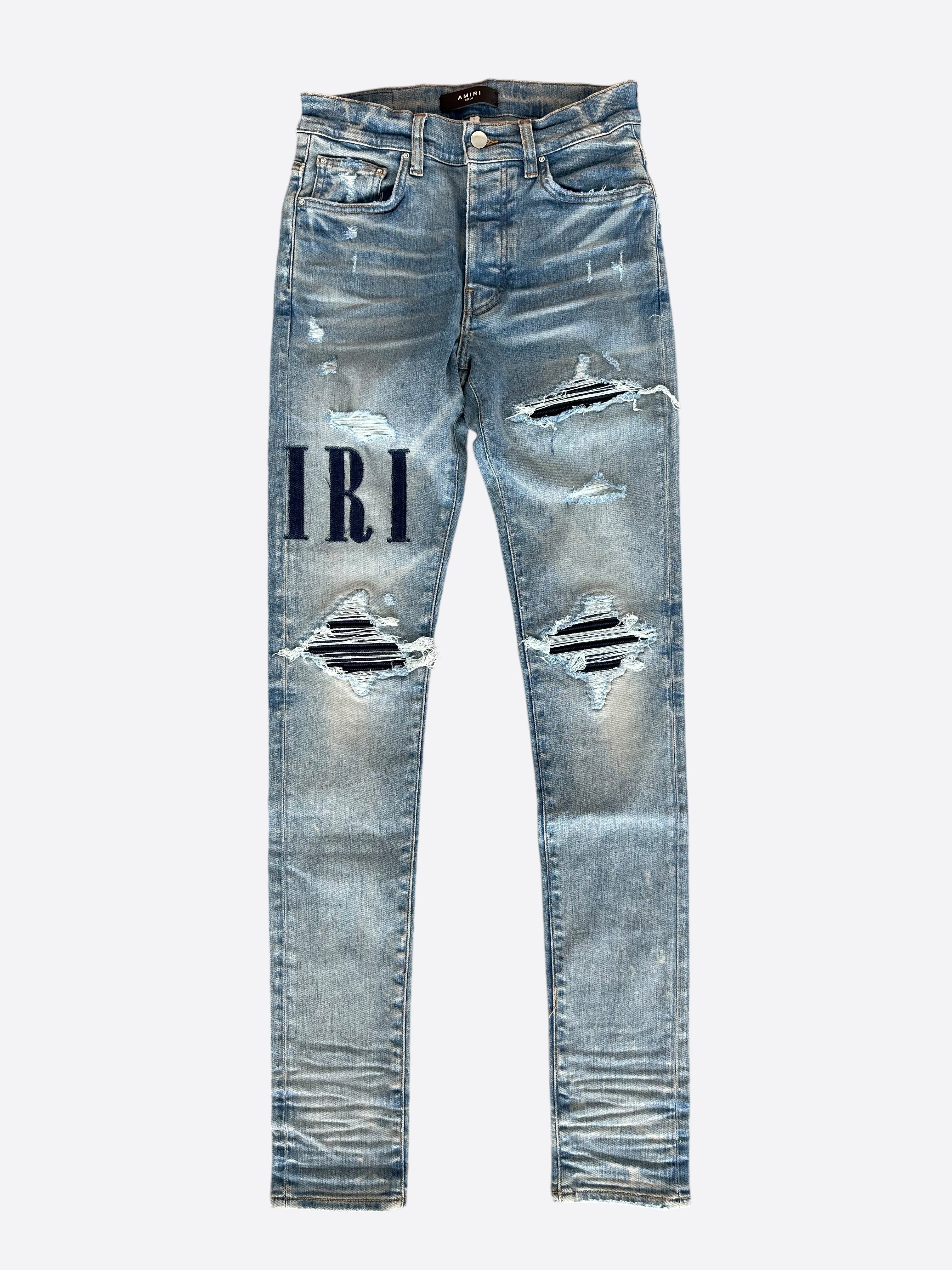 Amiri Clay Indigo Blue Denim Jeans with Applique Logo - Stylish Designer Jeans for Men, Perfect for Casual Wear & Night Out