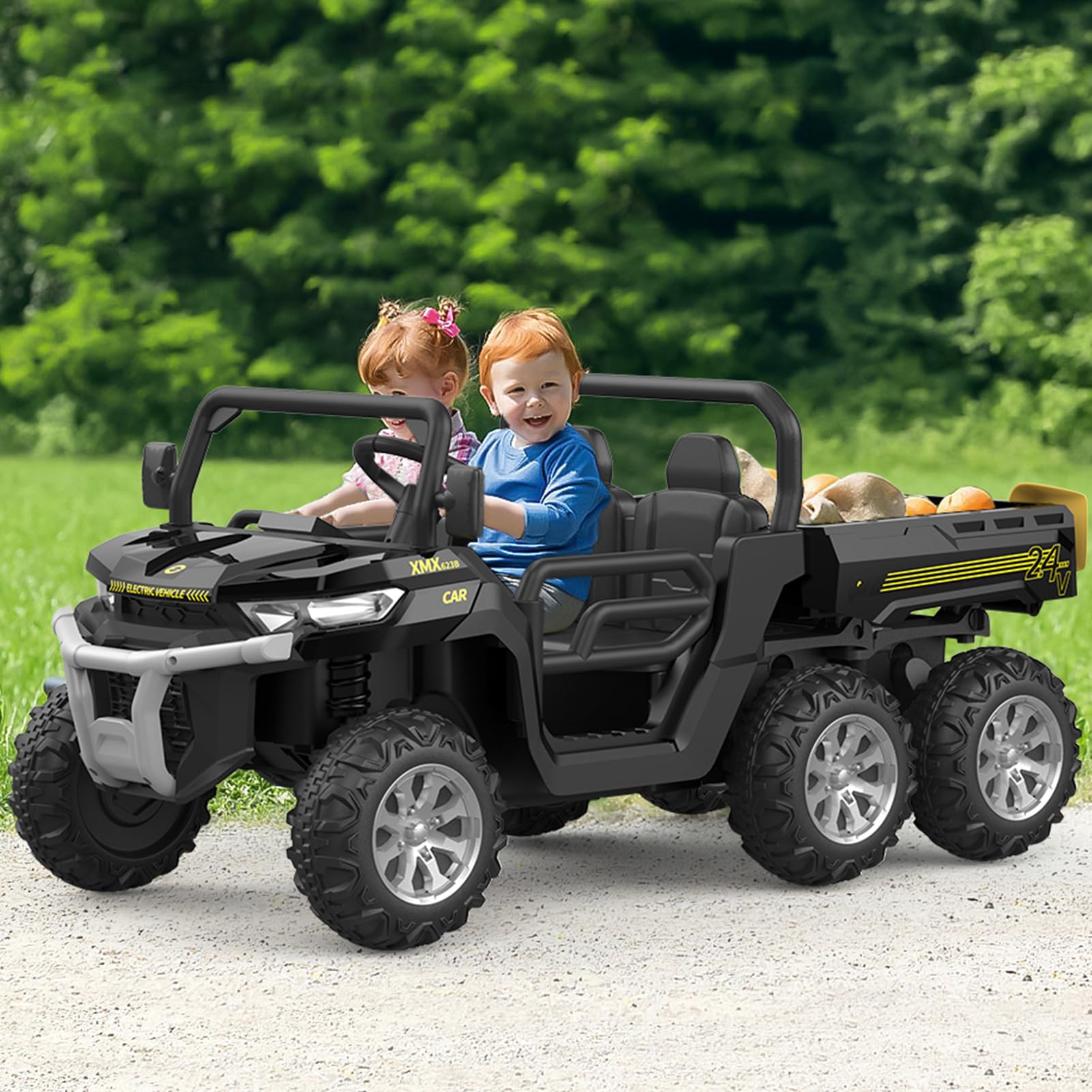 GARVEE 24V 2 Seater Kids Ride On Dump Truck - 6X6 Electric UTV with Remote Control, Battery Powered 6 Wheeler Toy Car for Boys & Girls Ages 3+ (Black) | Perfect for Outdoor Play, Backyard Adventures & Birthday Gifts