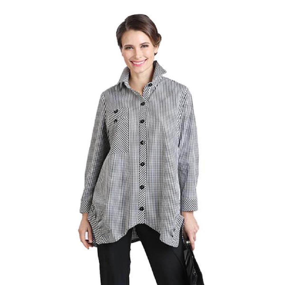 IC Collection Black & White Striped Long Sleeve Shirt 8423 - Casual Wear, Office Outfit, Layering Essential for Women's Fashion
