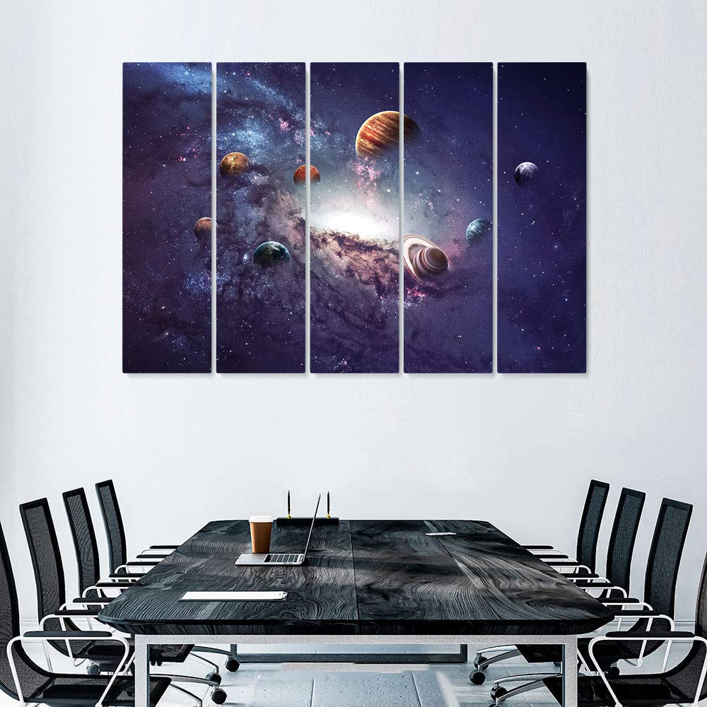 NASA Space Planets Astronomy Solar System Canvas Wall Art - 5 Piece Mega Set, Office & Home Decor, Ready to Hang | Made in USA | Perfect for Astronomy Lovers, Classroom Decor & Space-Themed Rooms