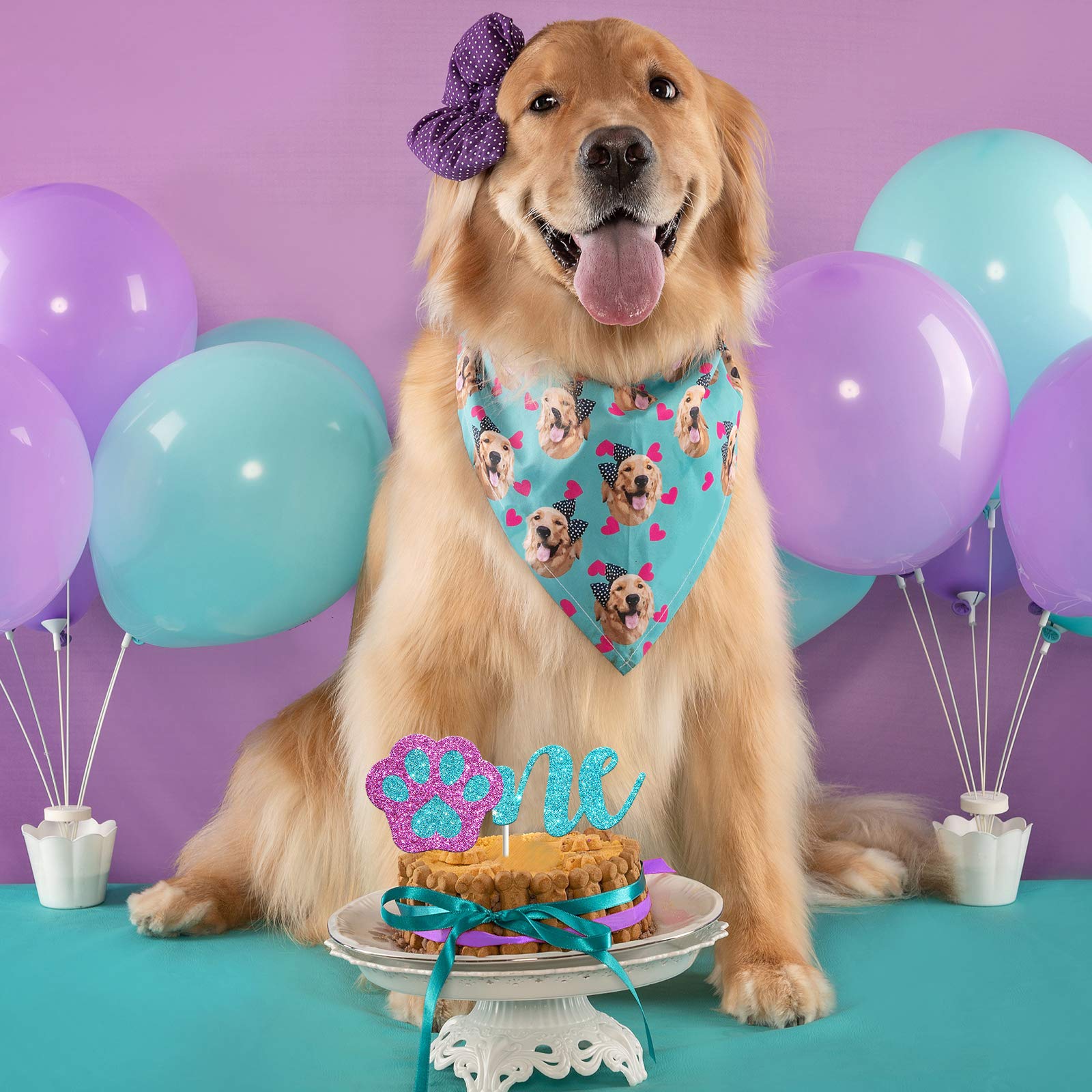 Happy 1st Birthday Cake Topper for Dogs - Lets Pawty One Glitter Dog Cake Decorations in Blue & Pink - Perfect for Puppy Birthday Party Supplies & Pet Celebration Cakes