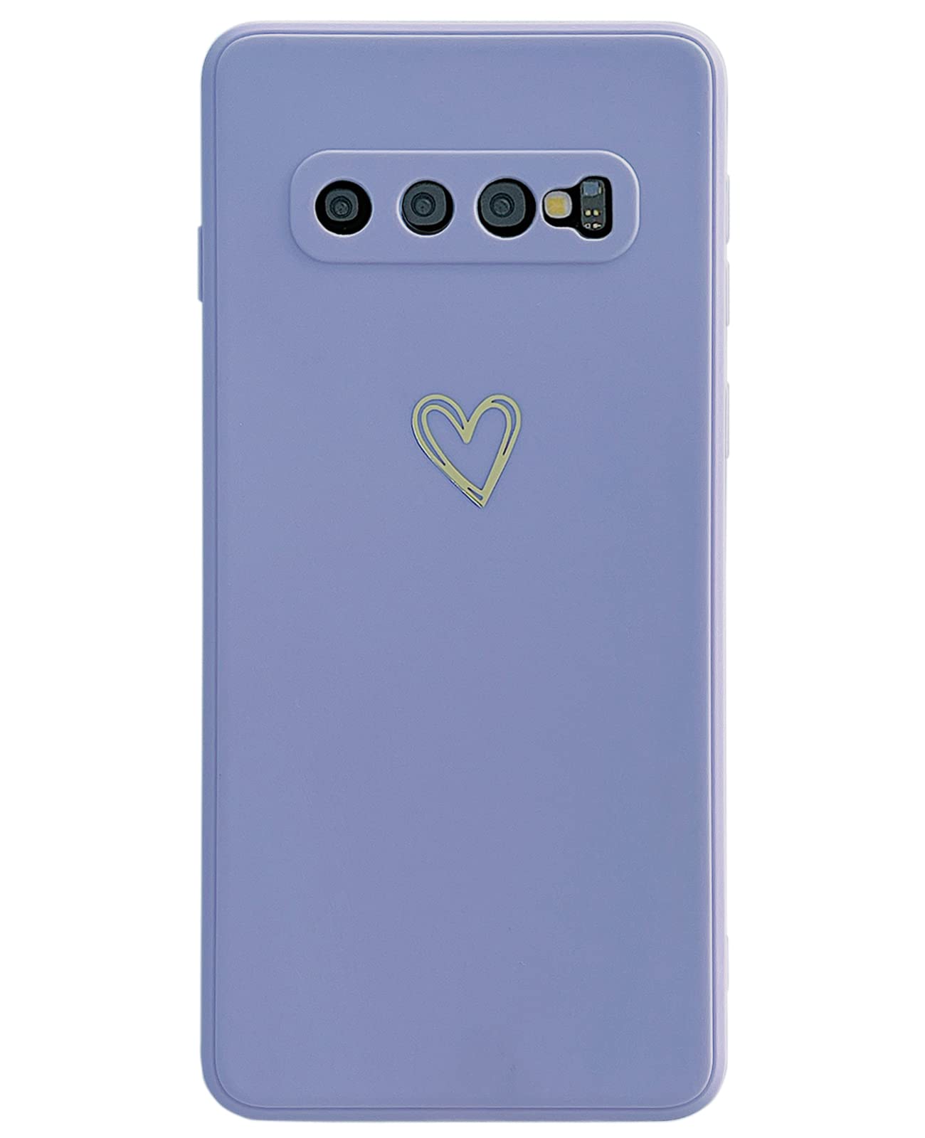 Qokey Samsung Galaxy S10 Case (Not for S10+) - Gold Heart Pattern Soft TPU Protective Phone Cover | Shockproof, Anti-Fingerprint Silicone Case for Women & Men | Perfect for Daily Use, Work & Travel (Violet)