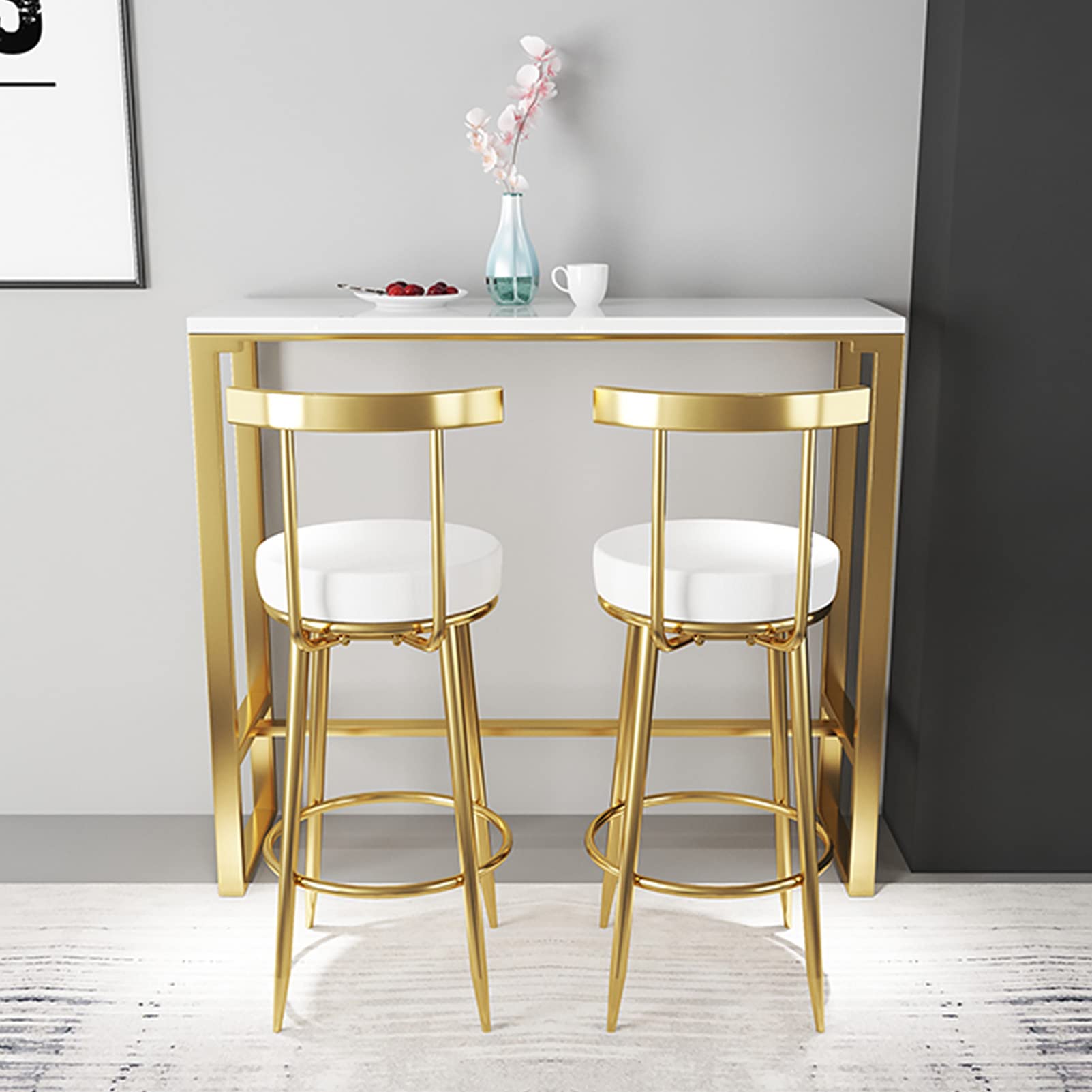 DASHADAO Set of 2 White Leather Bar Stools with Back - 24
