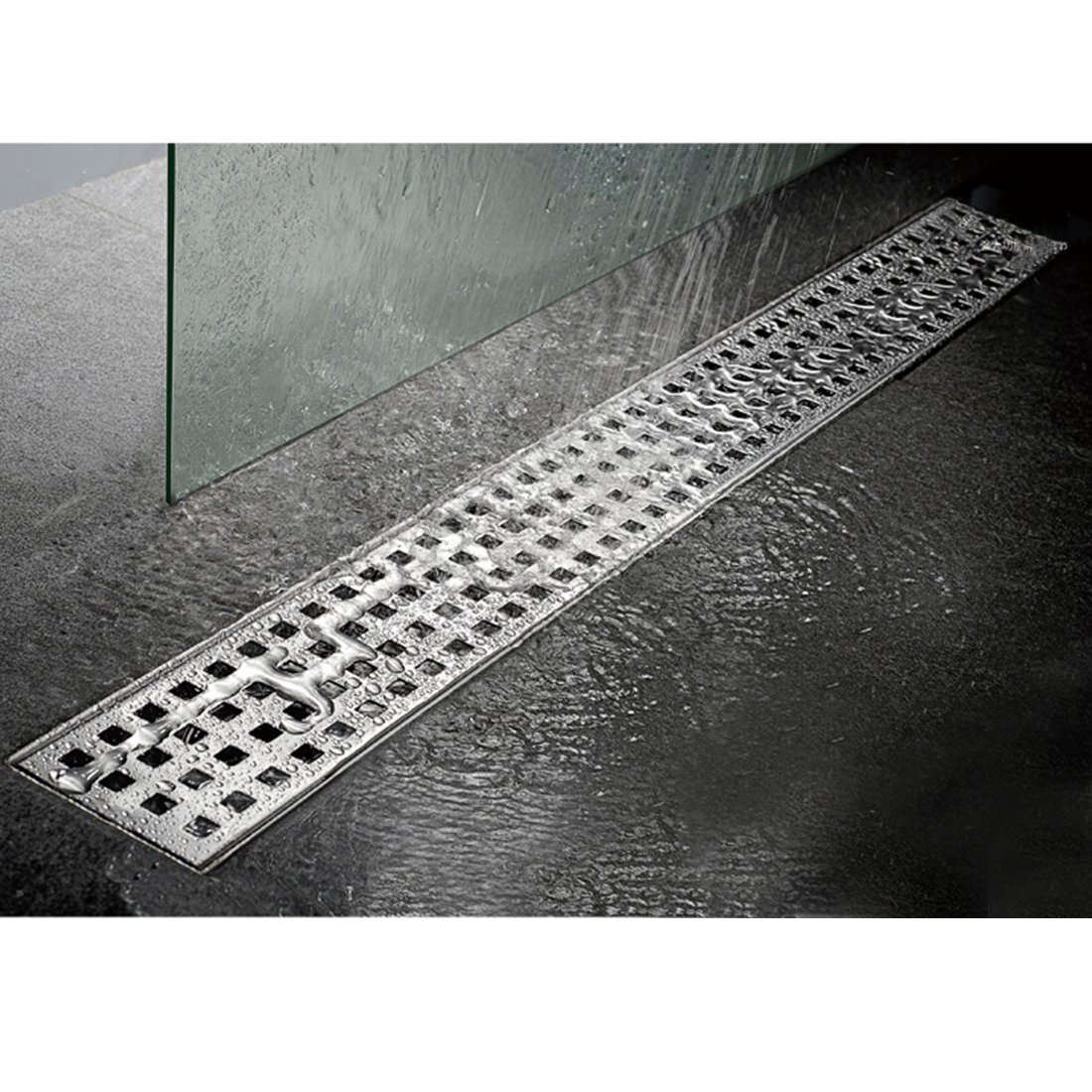Stainless Steel Linear Shower Drain - 47 Inch Rectangle Bathroom Floor Drain with Hair Strainer | Durable & Rustproof Shower Drain Outlet for Modern Bathroom Design