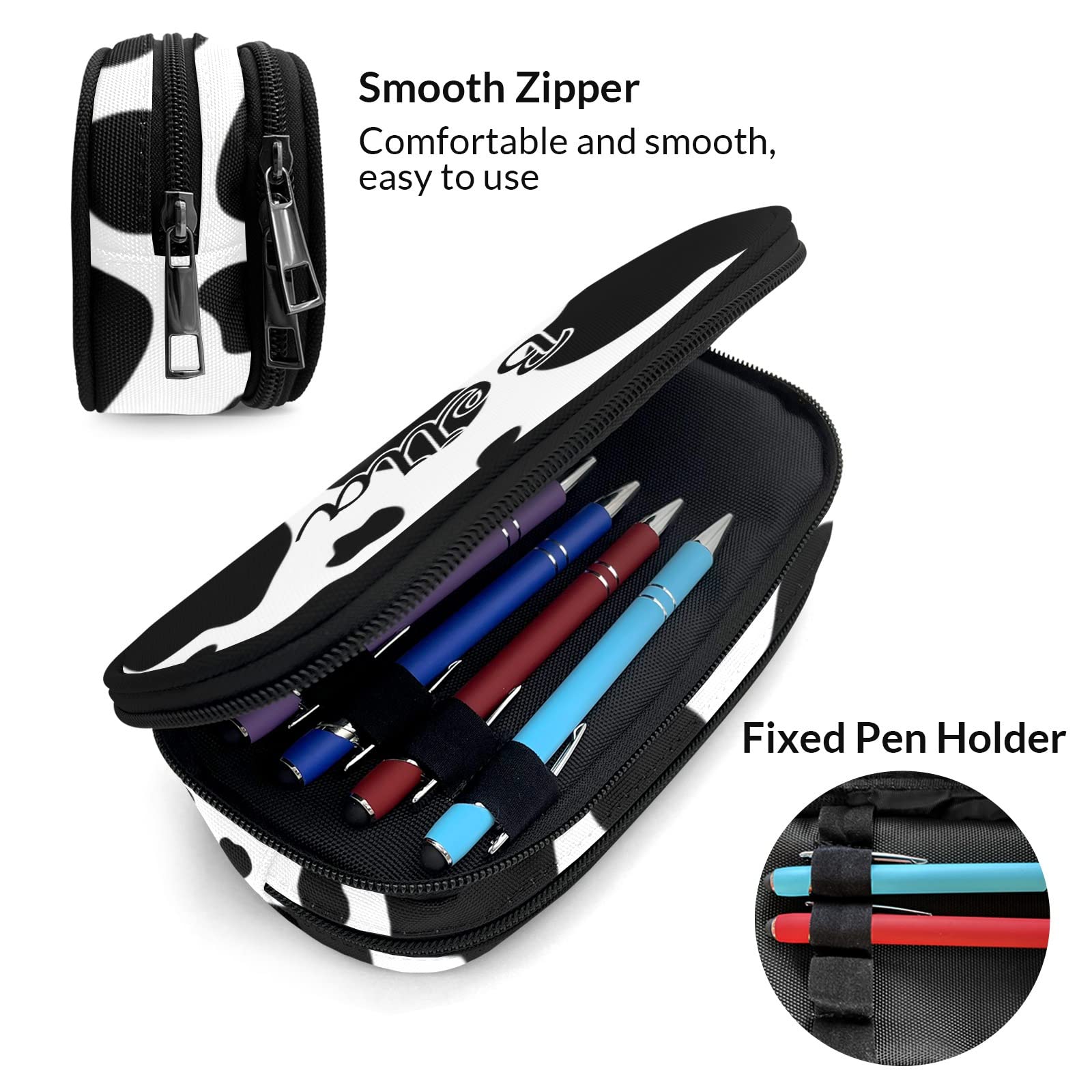 Personalized Cow Print Pencil Case - Custom Name Cosmetic & Stationery Organizer for School, Office, Work - Perfect for Students, Professionals & Makeup Storage