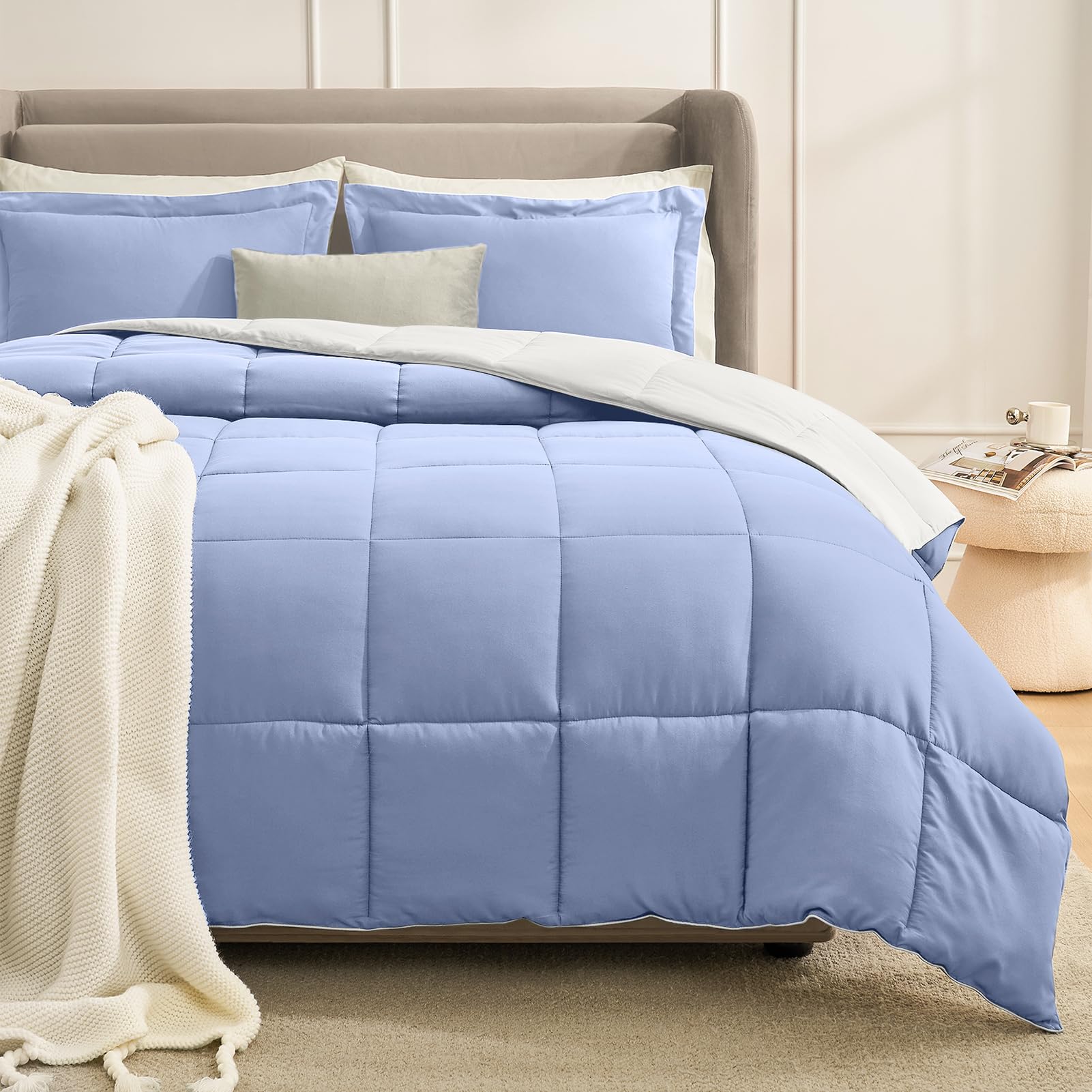 **Homelike Moment King Size Comforter Set - Lightweight Reversible Down Alternative Bedding, Blue & White, 3-Piece All-Season Comforter with 2 Shams - Perfect for Master Bedroom, Guest Room, or Cozy Home Decor**