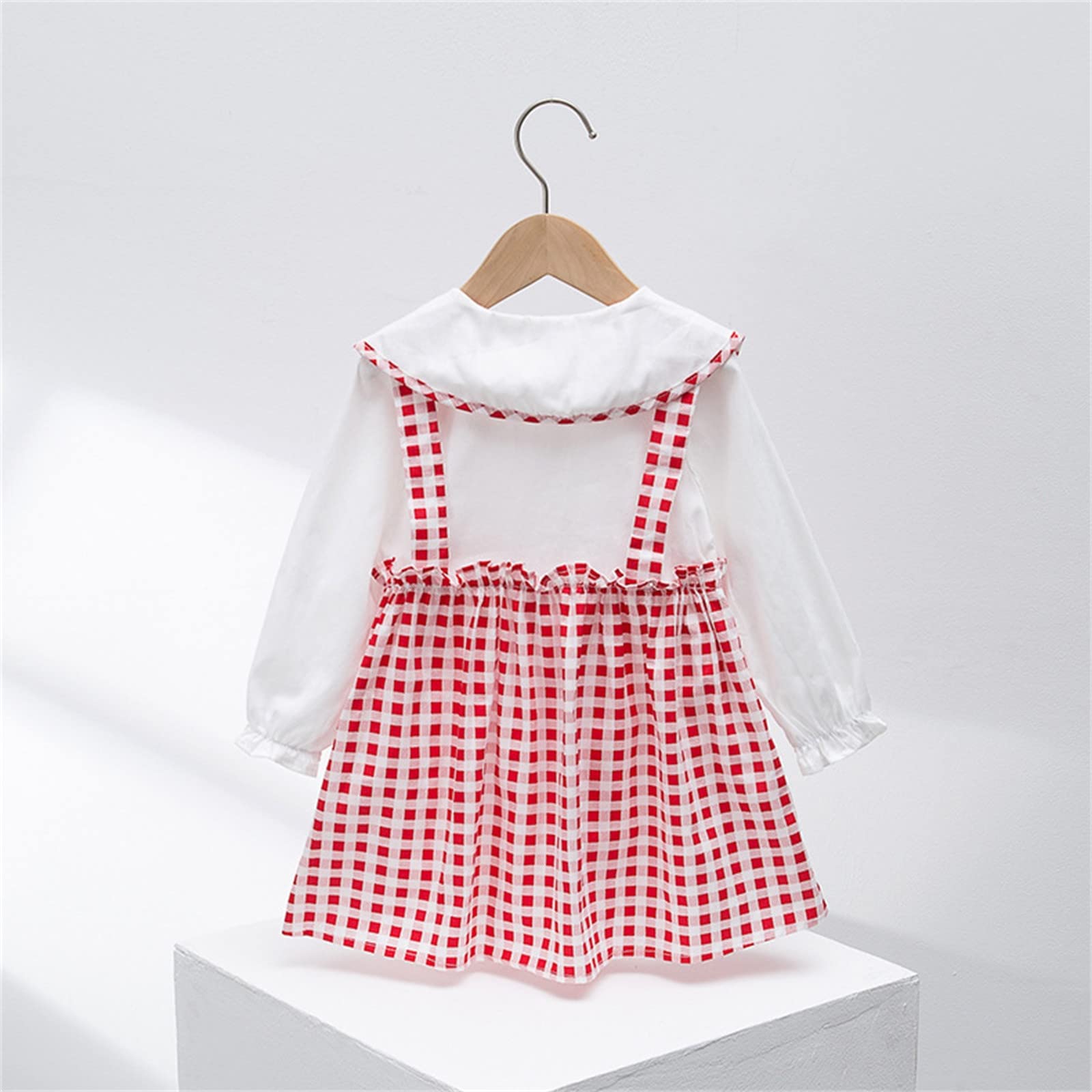 Girls Long Ruffled Sleeve Plaid Patchwork Princess Dress - Toddler Pageant Gown for Special Occasions, Birthday Parties & Photo Shoots