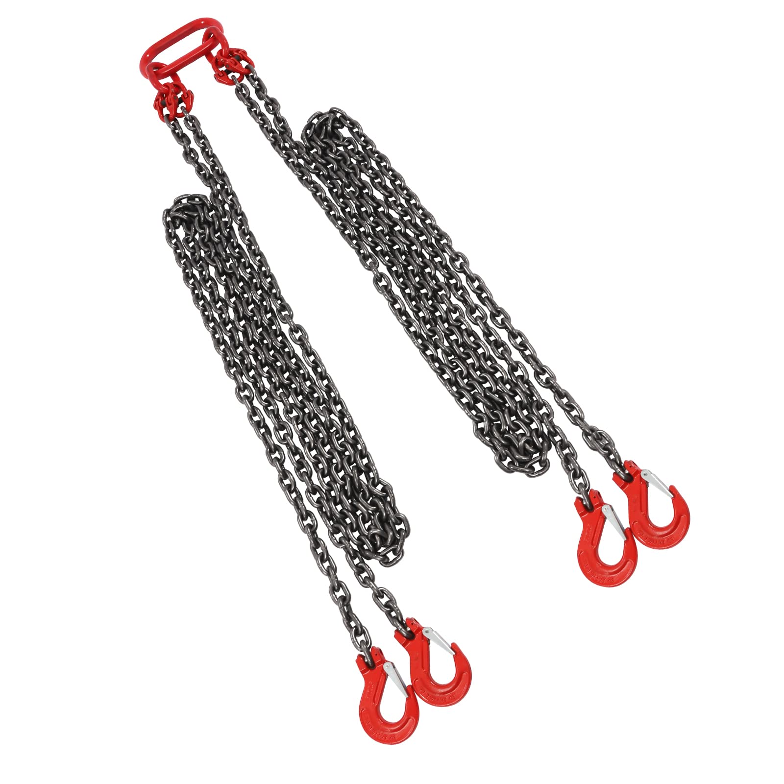 5/16 Inch x 13 FT G80 Lifting Chain Sling with 4 Leg Grab Hooks - 11,000LBS/5T Capacity for Engine Hoist, Industrial Machinery, Construction & Automotive Repair - Heavy Duty Load Bearing Equipment for Workshop, Garage & Job Site